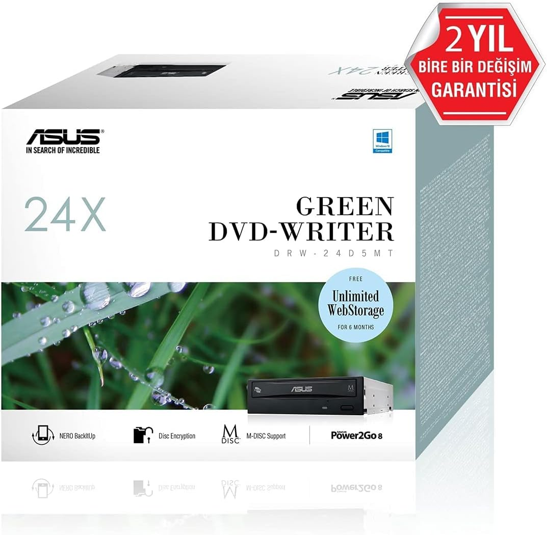 ASUS DRW-24D5MT - Internal 24X DVD Burner with M-DISC Support for Lifetime Data Backup Black image number 2