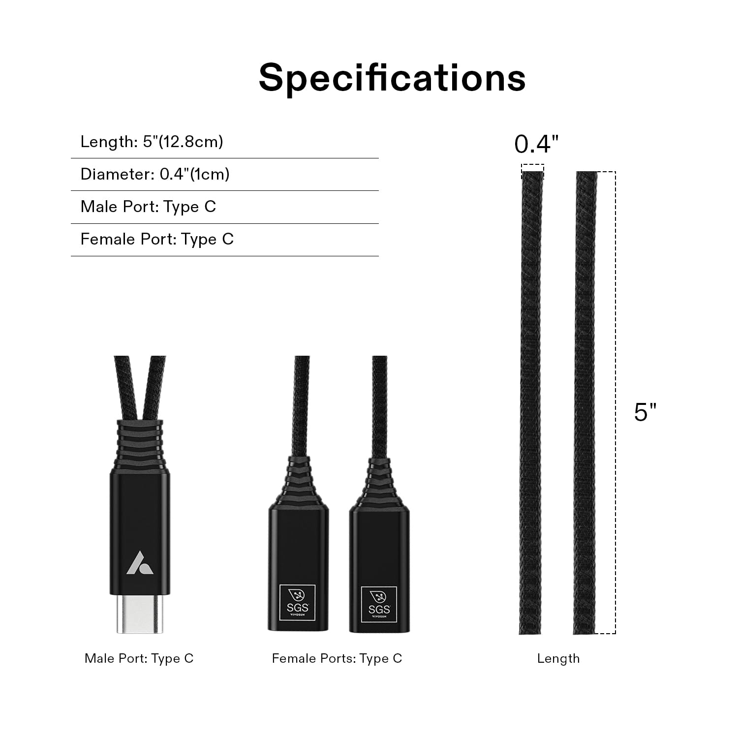 VIVOSUN USB-C Splitter with 1 Male to 2 Female, 2-In-1 Type C Splitter, Daisy-Chain Adapter Dongle for Growhub Controller E42A image number 5