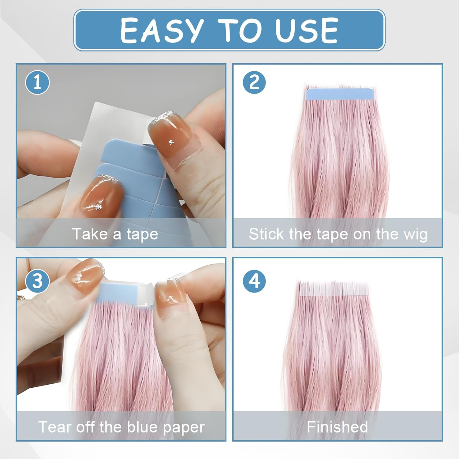 Jotia 240Pcs Blue Hair Extension Tape, Double Sided Adhesive Wig Tape Replacement Tape for Hair Extensions image number 4
