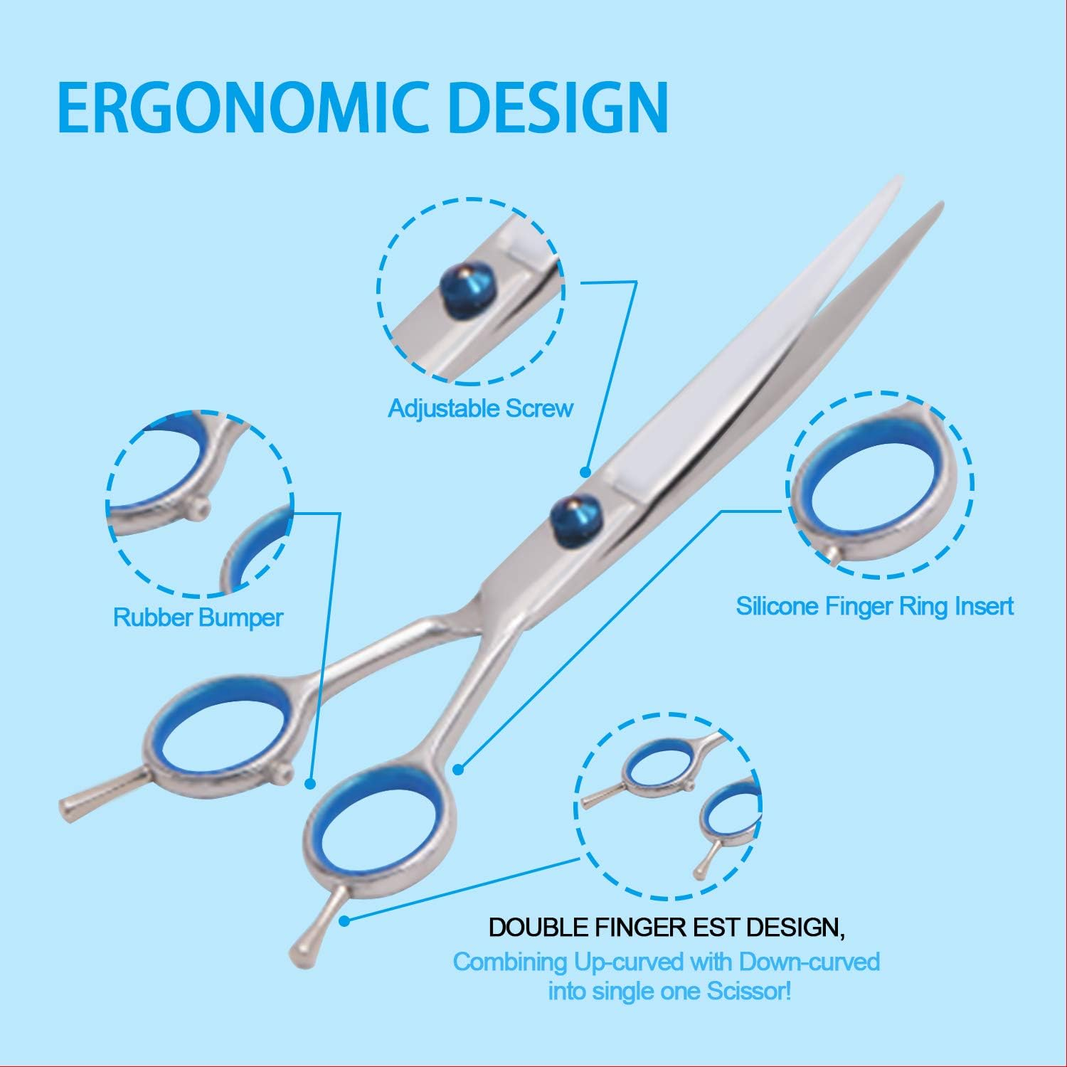 Maxshop Dog Grooming Scissors Kit, Heavy Duty Titanium Stainless Steel Professional Pet Grooming Scissors Kit with Comb, Straight Scissors, Curved Scissors, Thinning Shears for Dogs and Cats