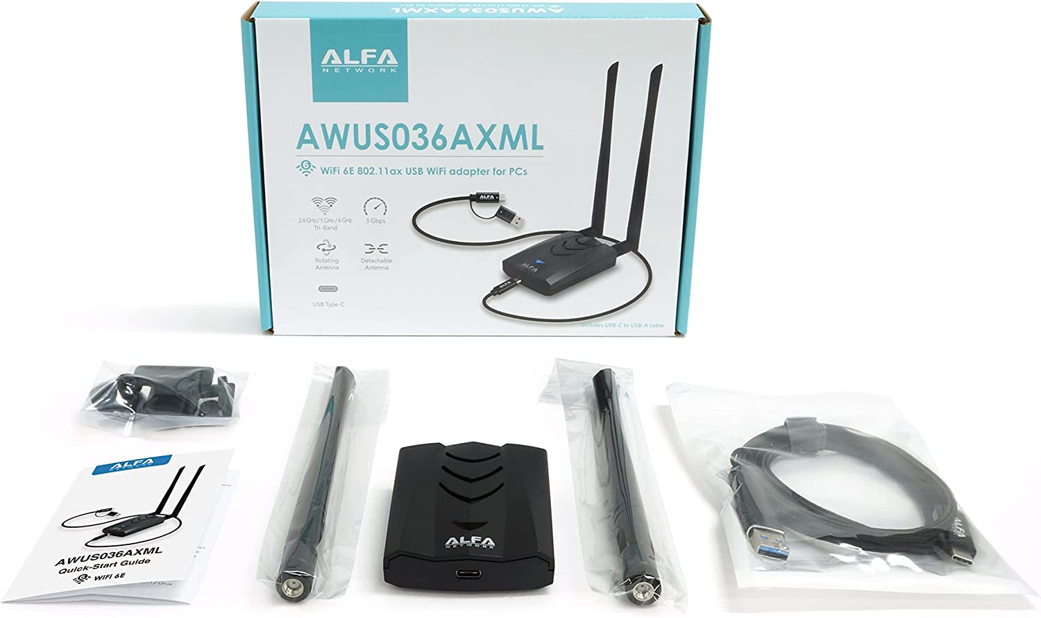 ALFA Network AWUS036AXML 802.11Axe Wifi 6E USB 3.0 Adapter AXE3000, Tri Band 6 Ghz, Gigabit Speed up to 3Gbps image number 4