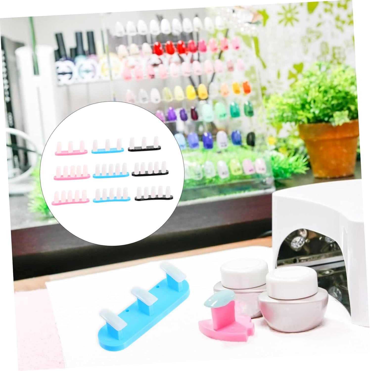 Baluue 9Pcs Nail Art Practice Stands Display Holder with Fake Nail Tips for Manicure Training at Home Salon Stable Base For image number 4