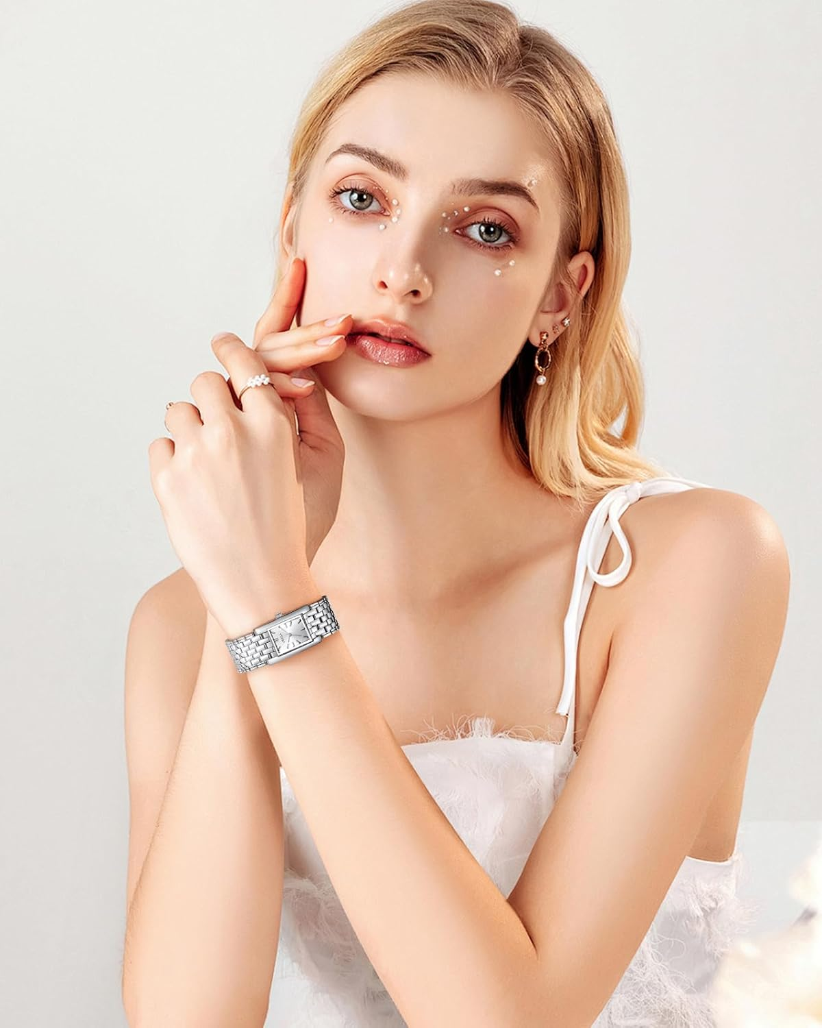 CIVO Ladies Watches for Women Square Waterproof Stainless Steel Analog Quartz Wrist Watch Small Fashion Elegant - C Silver image number 4