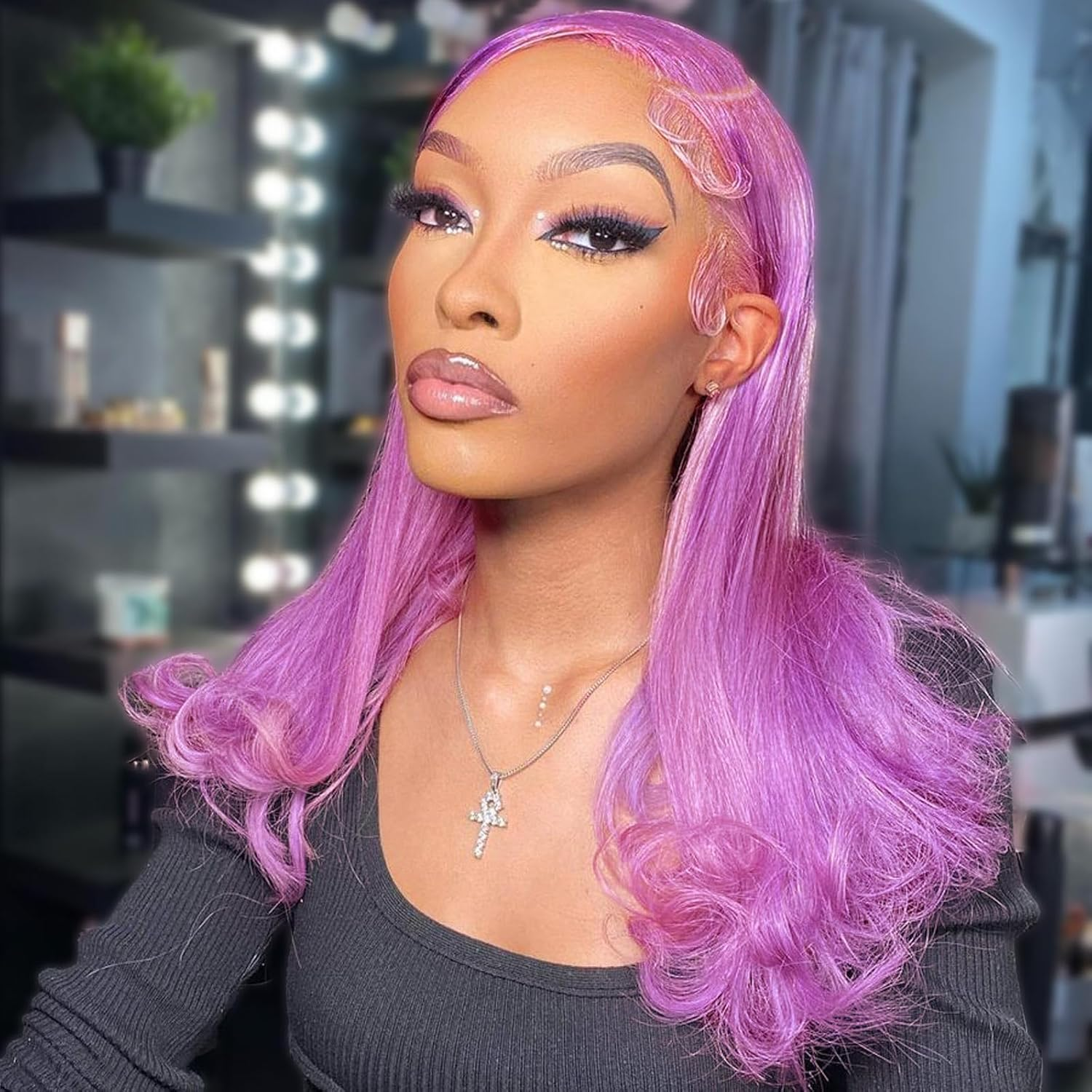 HUIWANYAN Hihmarm Purple Bob Wig Human Hair Glueless Pre Plucked 13X4 HD Lace Front Wig 180% Density Short Bob Wig for Black Women 16 Inch image number 6