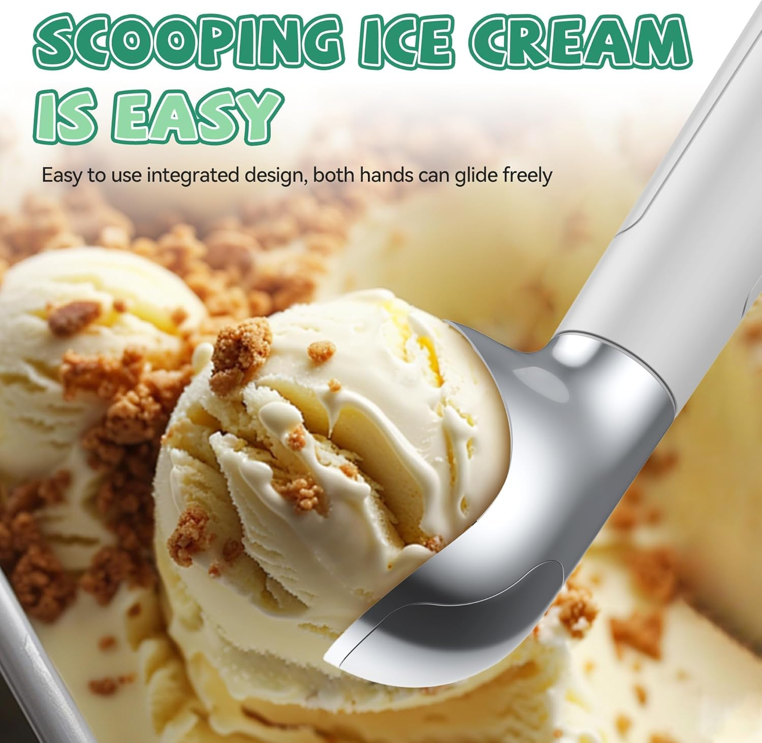 Heated Ice Cream Scoop &ndash; Electric Scooper for Hard Ice Cream and Desserts, Handheld Heating up to 158&deg;F, Rechargeable with LED Display, Easy to Clean, Ideal Summer Gift (White) image number 6