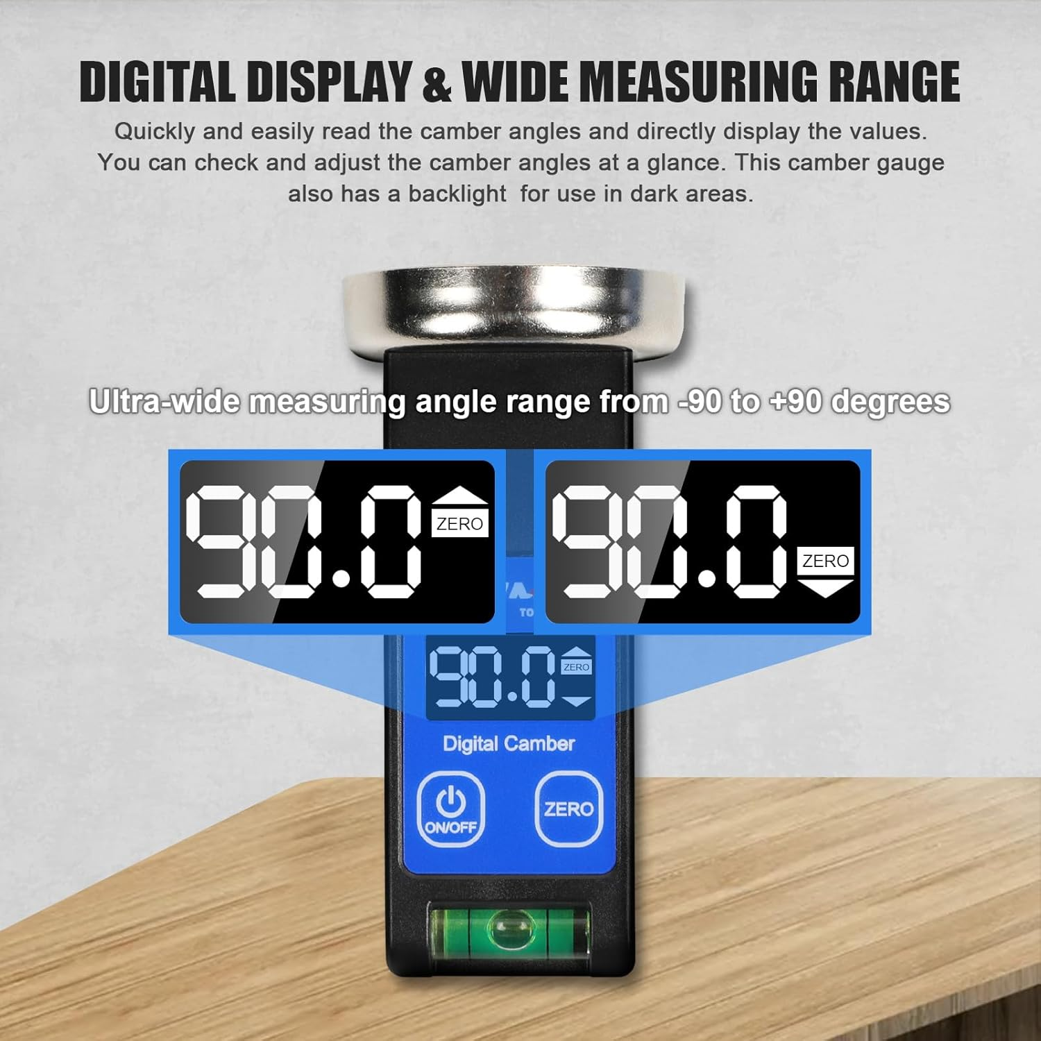 Camber Gauge Digital Wheel Alignment Tool -90&deg; to +90&deg; Wide Range Wheel Alignment & Balancing Tools Accurate Caster Camber Gauge with Digital Display & Powerful Magnet & Positioning Bubble & Reset Key image number 5