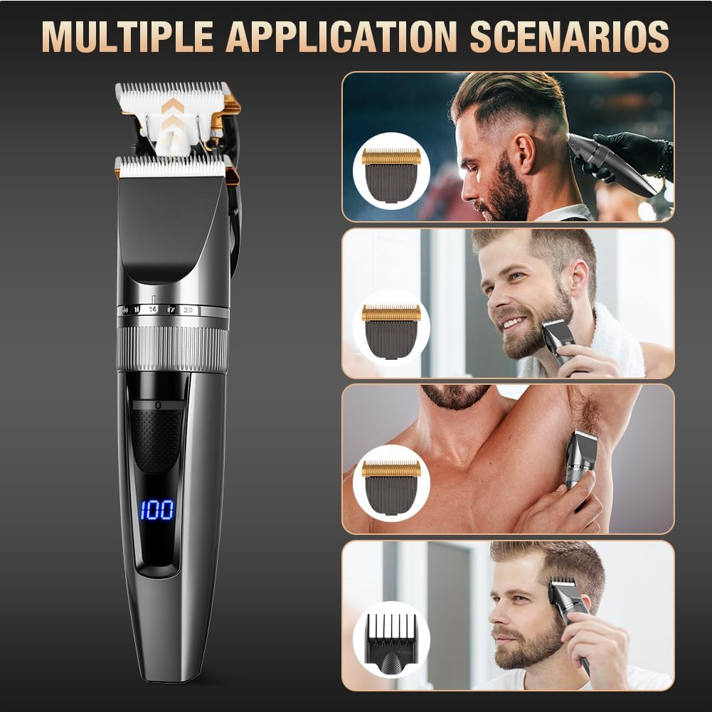 AYBUY Men'S Hair Trimmer, Beard Trimmer, Electric Razor with Battery Indicator, Rechargeable Hair Cutting Set for Hair/Beard