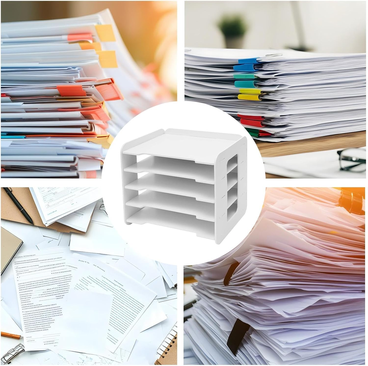 Desk File Organizer, Paper Desk Organizer - 5 Tier Paper Document Holder, Teacher Document Storage, Desktop Organizer Accessories for Home Studio image number 3