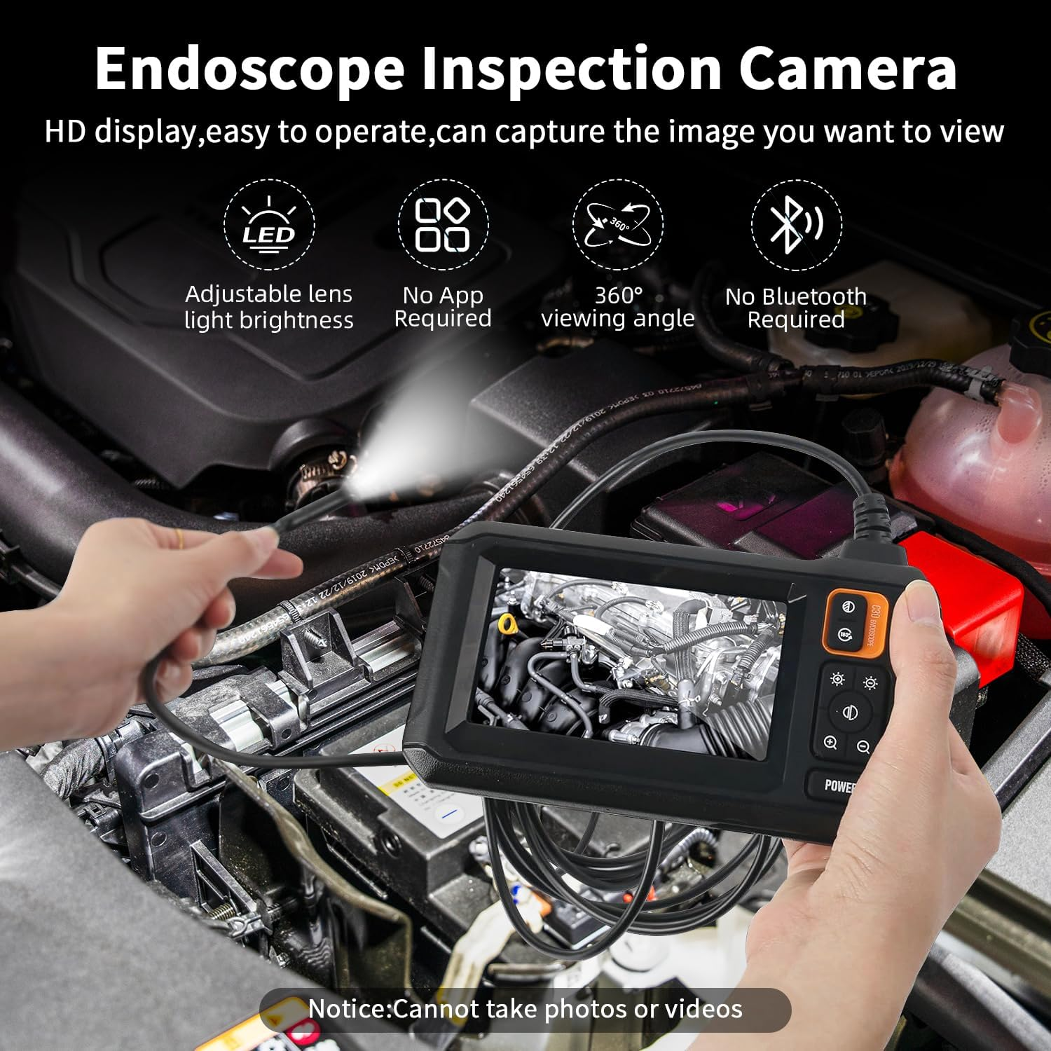 Congeowe Endoscope Camera with 4.3" IPS Digital Zoom Screen, 1920X1080P HD Inspection Camera with Light, Boscope with 5M Cable, IP67 Waterproof Endoscope for Automotive Repair, No App/Wifi Required