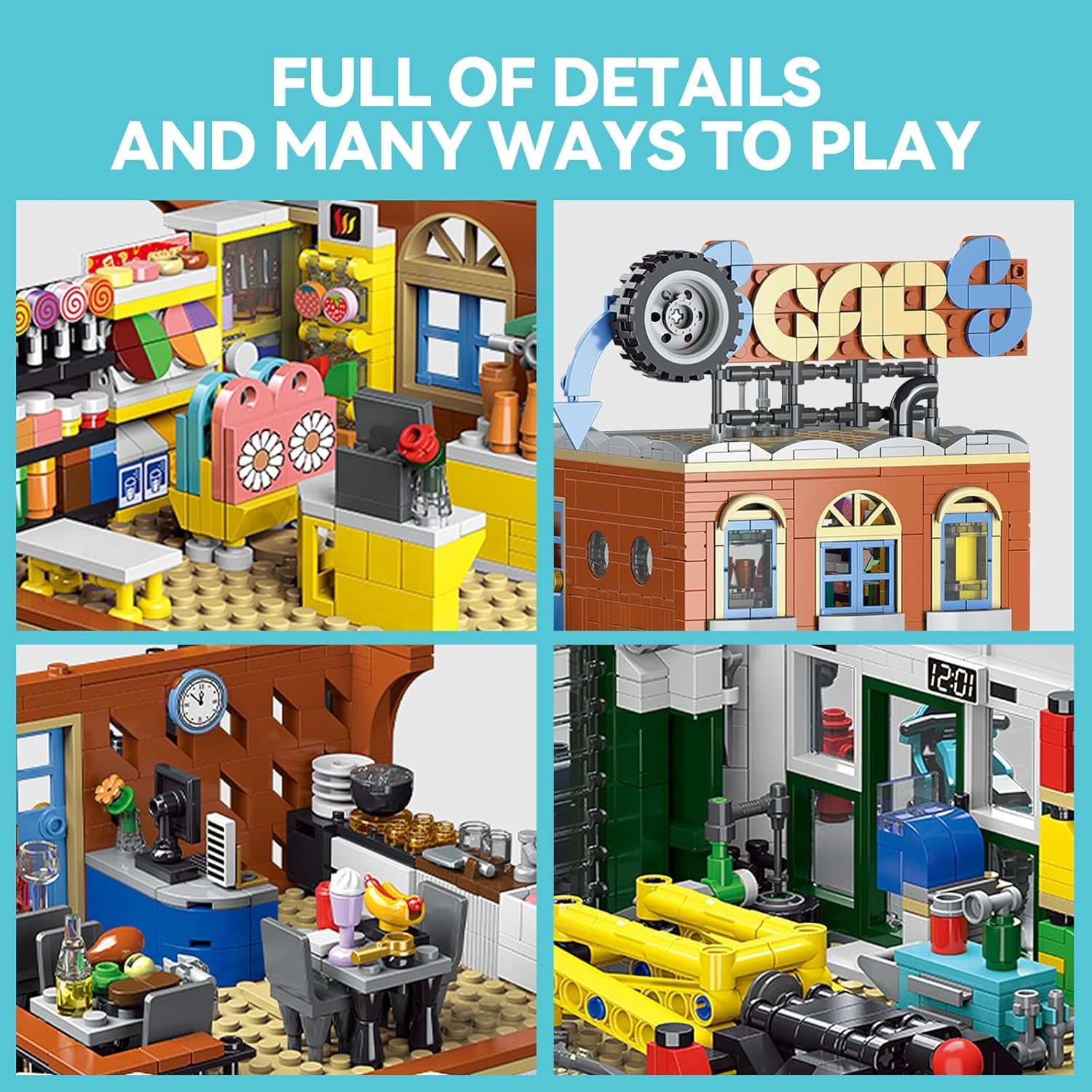 2 in 1 City Building Set, Compatible with  City House with LED Light, Street View Car Repair Shop Architecture Modular Construction Kit, Toys Gift for Adults and Kids Boys Aged 8+ (1637 PCS) image number 3
