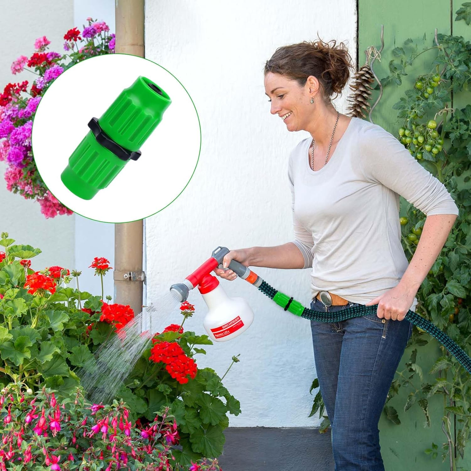 Expandable Garden Hose Repair Kit,4 PCS Dual-Channel Hose Female Male Connectors Accessories with Metal Clamp Compatible with Pocket Hose Fit for 3/4" or 5/8" Garden Hose Fitting image number 2