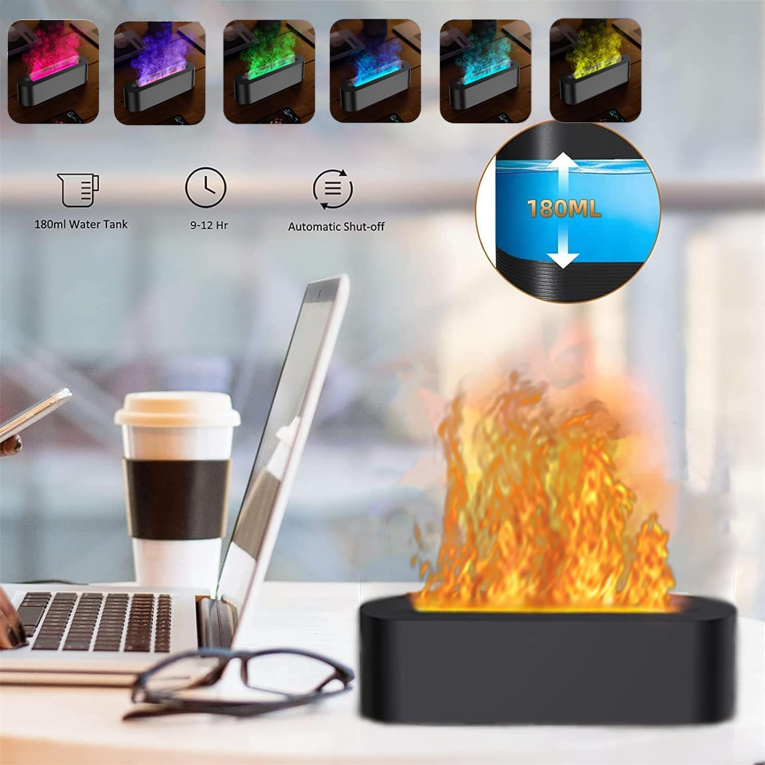 Flame Air Diffuser Humidifier Portable Noiseless Aromatherapy Diffusers Essential Oil Diffusers for Household Office Yoga with No-Water Auto Shut-Off Protection image number 1