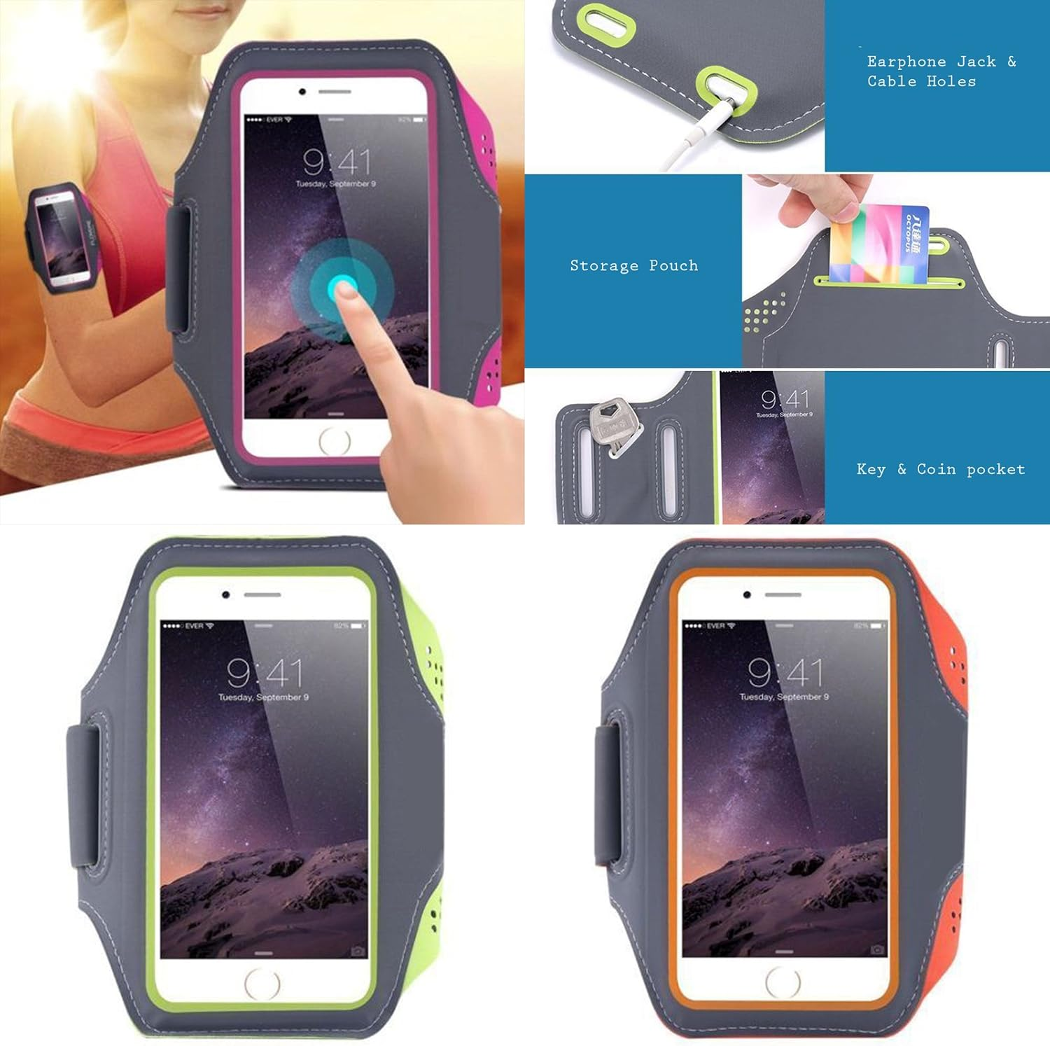 Sports Armband Arm Band Phone Holder Strap for Samsung Galaxy Z Fold Flip (Black) - Green image number 4