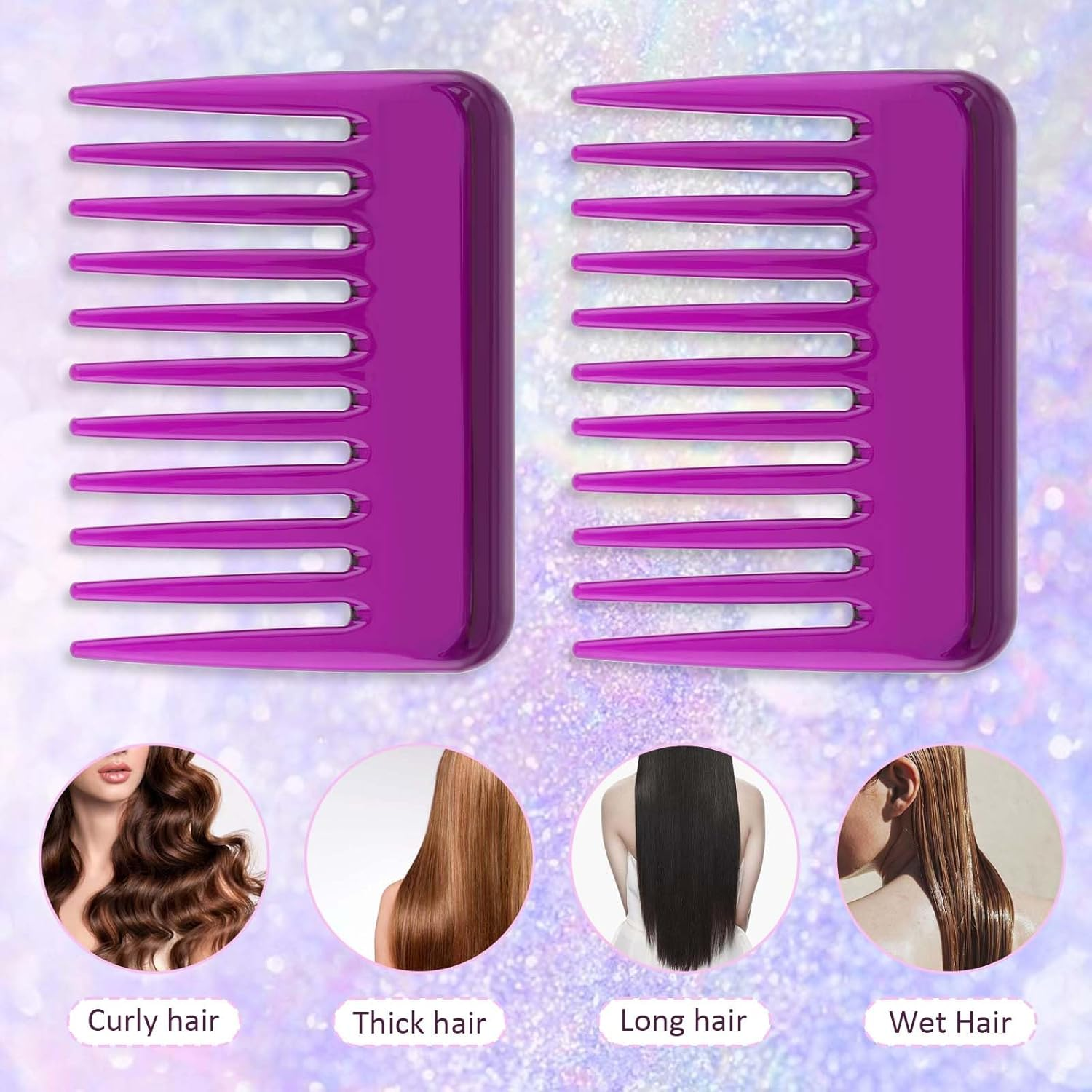 2 Pack Mini Wide Tooth Combs, Small Travel Purse Comb Hair Detangling Pocket Brush for Curly Wet Dry Handmade of Cellulose Hair Detangler Styling Brush for Men Women (Purple) image number 4