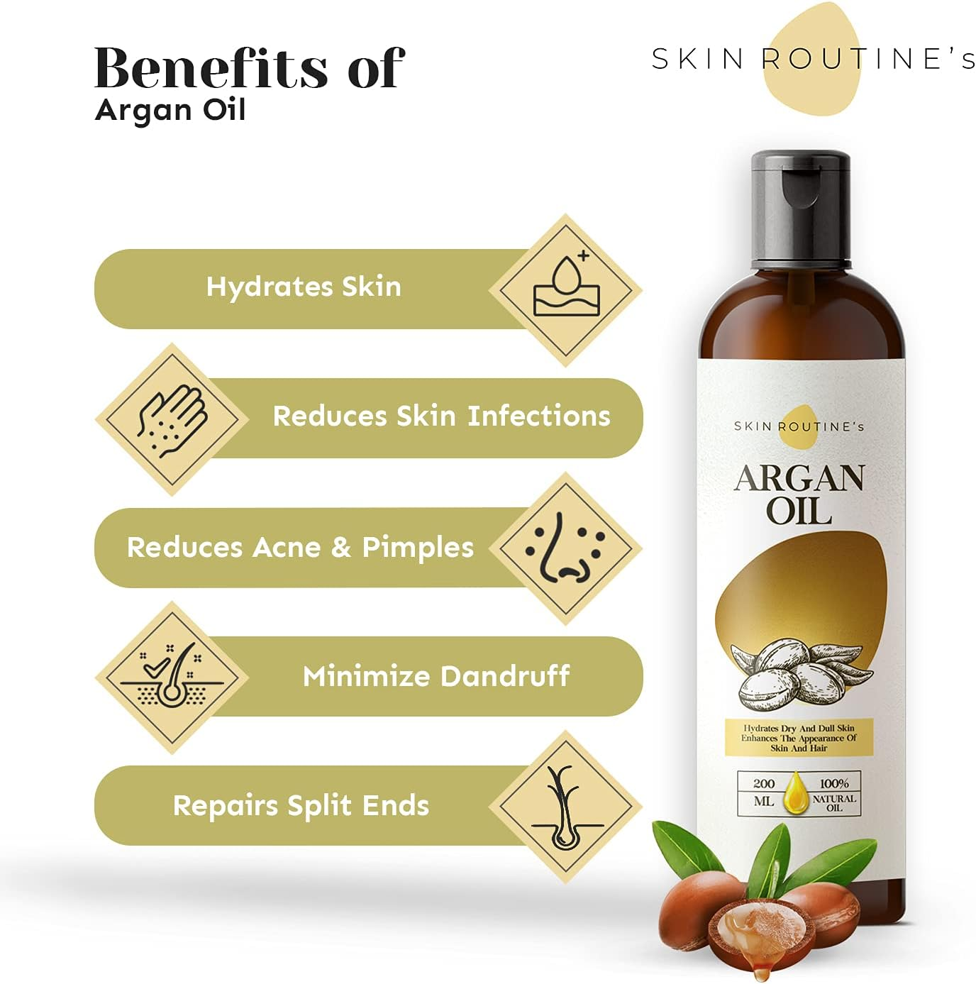 Skin Routine'S Argan Hair Oil for Hair with the Goodness of Pure Argan Oil, Coconut Oil, Olive Oil, Almond Oil, Sesame Oil, Tea Tree Oil, Rosemary Oil and Vitamin E | 200 Ml image number 1