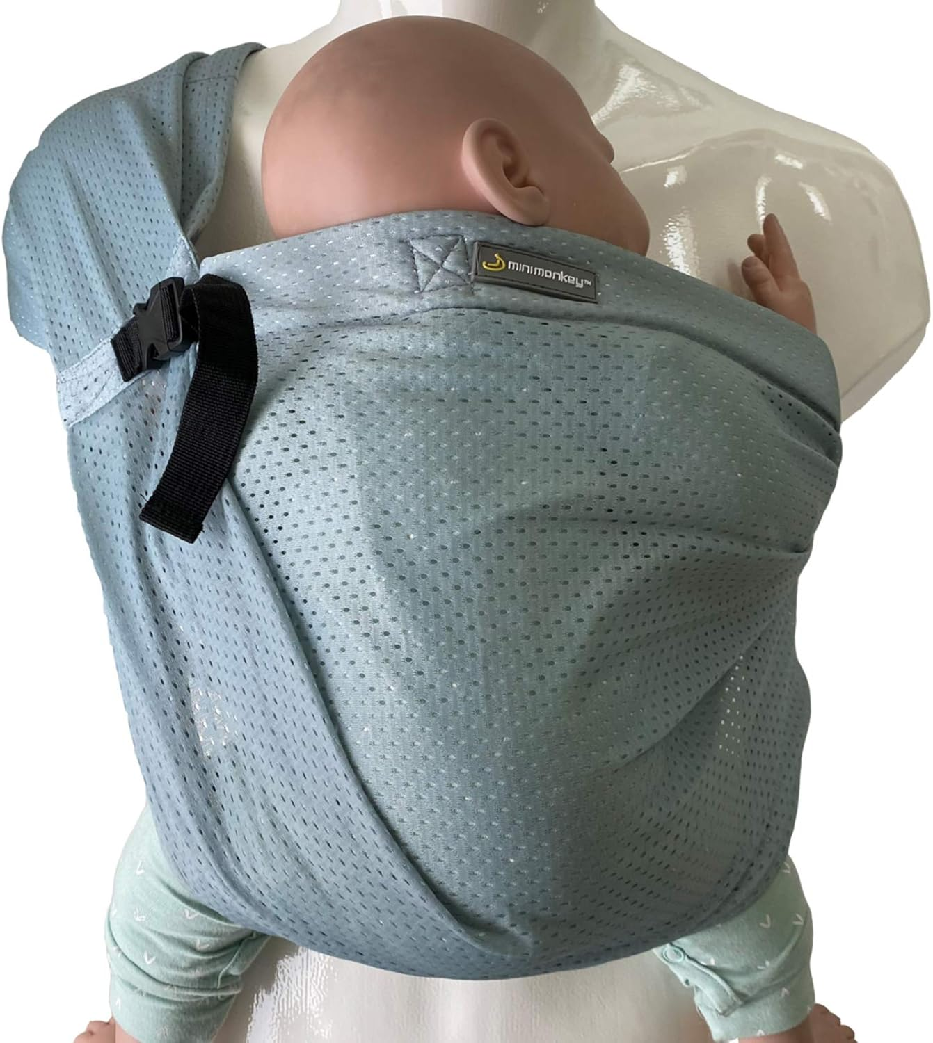 Minimonkey - Baby Carrier Mini Sling Green for Newborns from Birth (0-2 Years) up to 15 Kg - Ergonomic Waterproof Summer Carrier on the Stomach - Carry in M Position - System image number 2