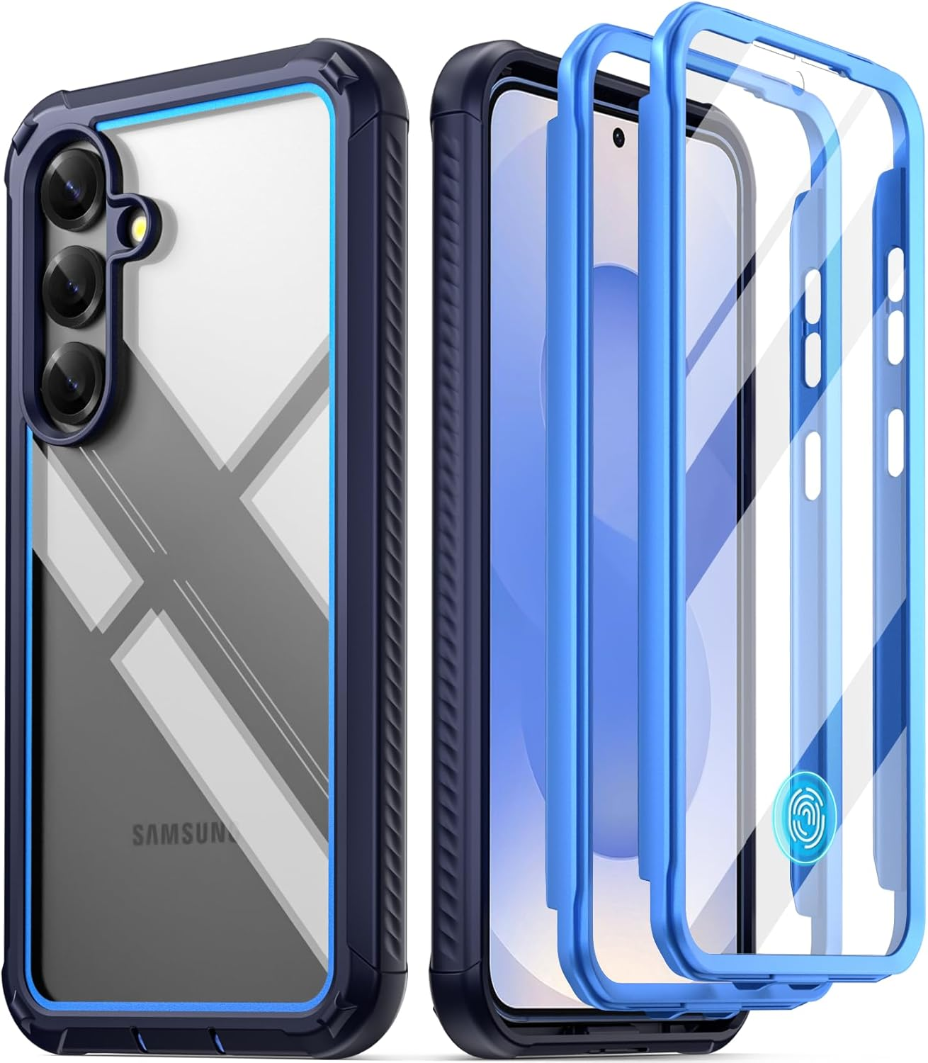 POETIC Guardian Case for Samsung Galaxy S25+ plus 5G, 6M Military Grade Drop Test, Built-In Screen Protector and Fingerprint ID, Heavy Duty Shockproof Full Body Case, Blue/Clear