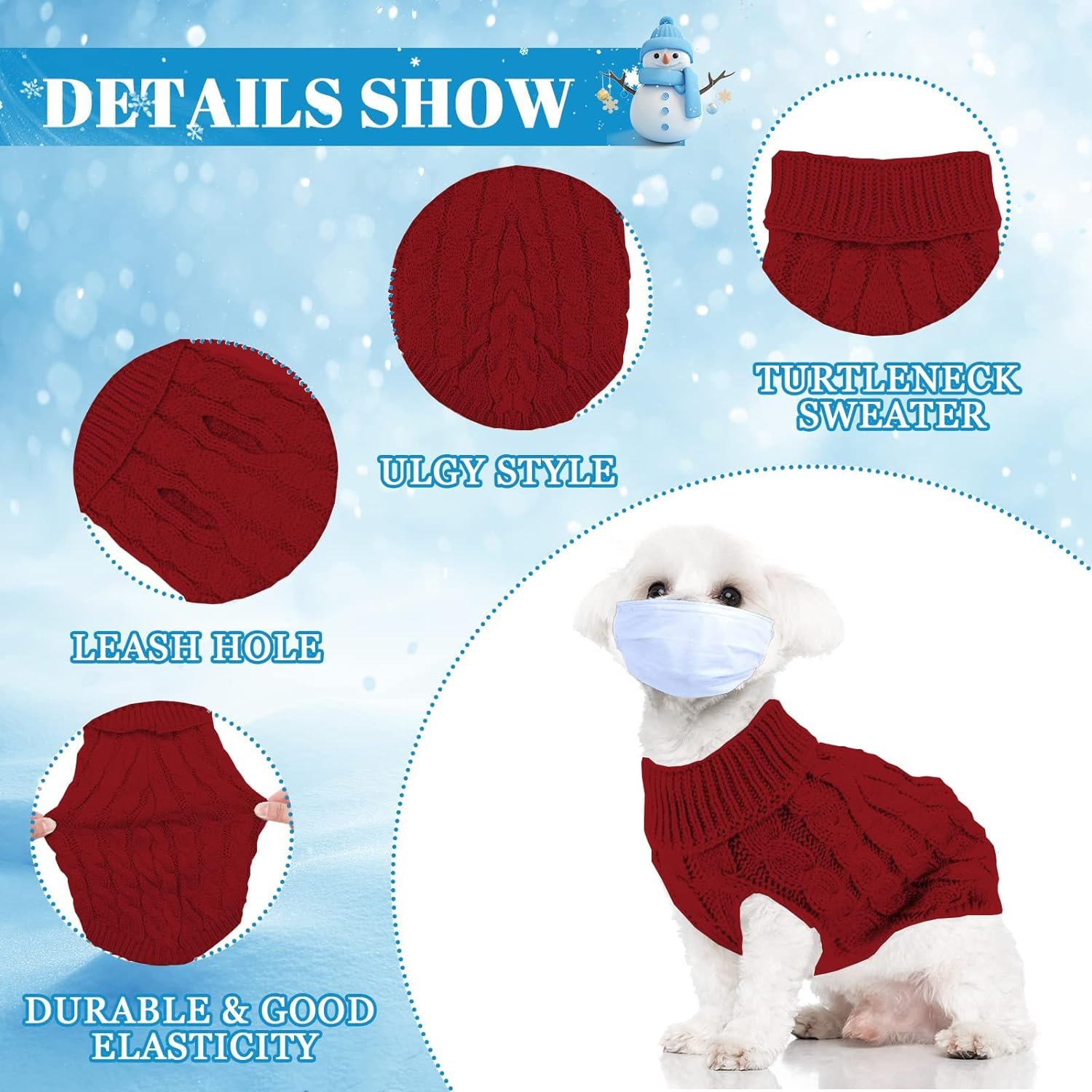 Dog Sweaters for Medium Small Dogs, Cat Sweater Dog Clothing Dog Jumper Puppy Turtleneck Knitted Dog Outfit Pet Twist Striped Vest Cute Warm Winter Clothes for Chihuahua, Dachshund (Wine, Medium) image number 6