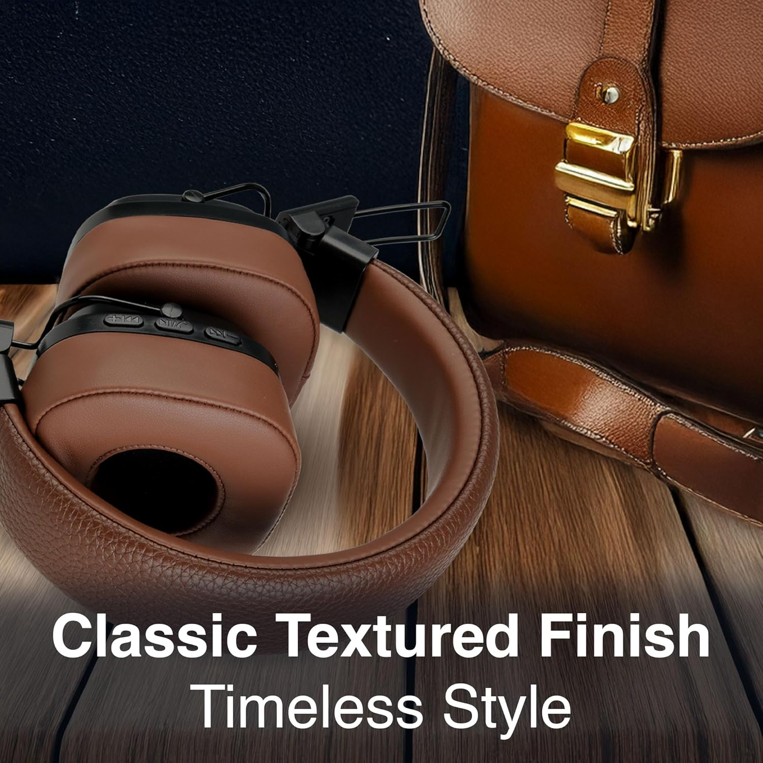 Soundtec by Laser Wireless On-Ear Headphones &ndash; Brown | Bluetooth 5.4, Foldable, 10H Playtime, AUX & Micro SD Support, Built-In Mic, USB-C, Retro Leather Style &ndash; HP-ST15BW image number 1