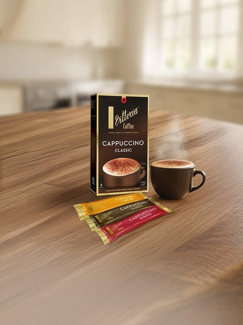 Vittoria Coffee Cappuccino Strong Instant Coffee Sachets - 100% Freeze Dried Premium Coffee. Strong Blend Topped with Thick, Velvety Froth. Ready to Mix, Just Add Hot Water. 8 Serves image number 6