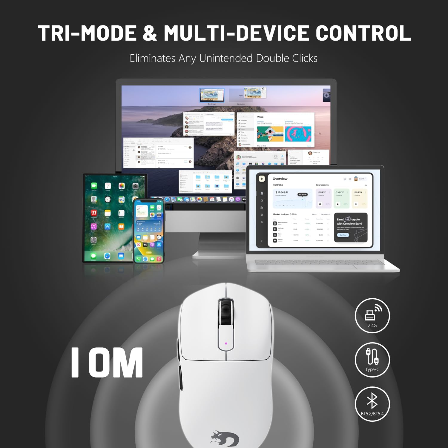 MAMBASNAKE M3 Wireless Gaming Mouse, 40K DPI, 39G Lightweight Gaming Mouse, PAW3395PRO Optical Sensor,Tri-Mode BT5.1/2.4G/USB-C PC Game Mice, Programmable Buttons,300Mah Battery for Pc/Laptop/Mac/Win image number 4