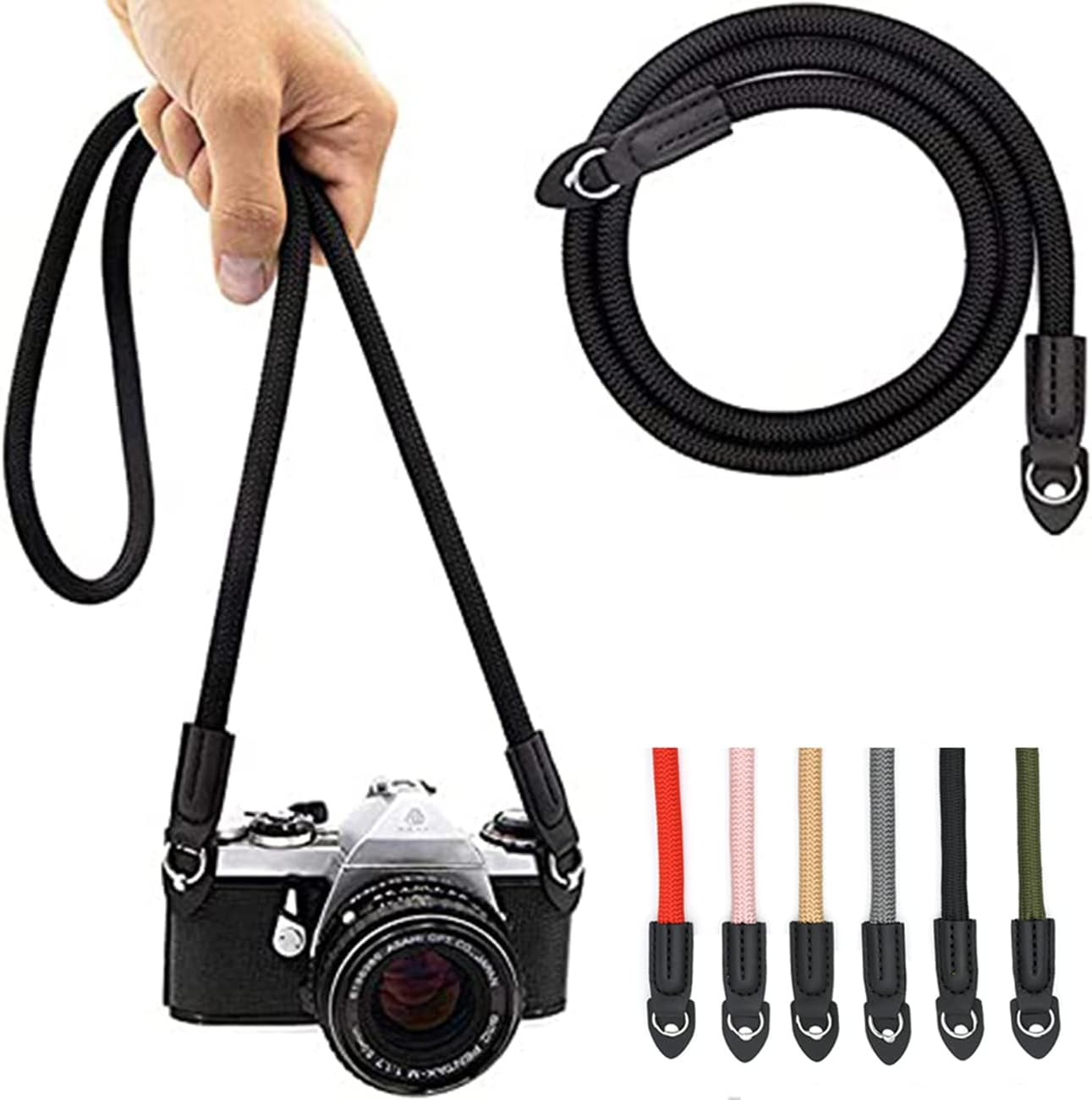 Camera Hand and Neck Shoulder Straps for DSLR Mirrorless Micro Single Cameras, Quick Release Wrist Strap with Safer Connector and Vintage Climbing Rope Strap for Secure Comfortable Carry(Color:Black.) image number 6