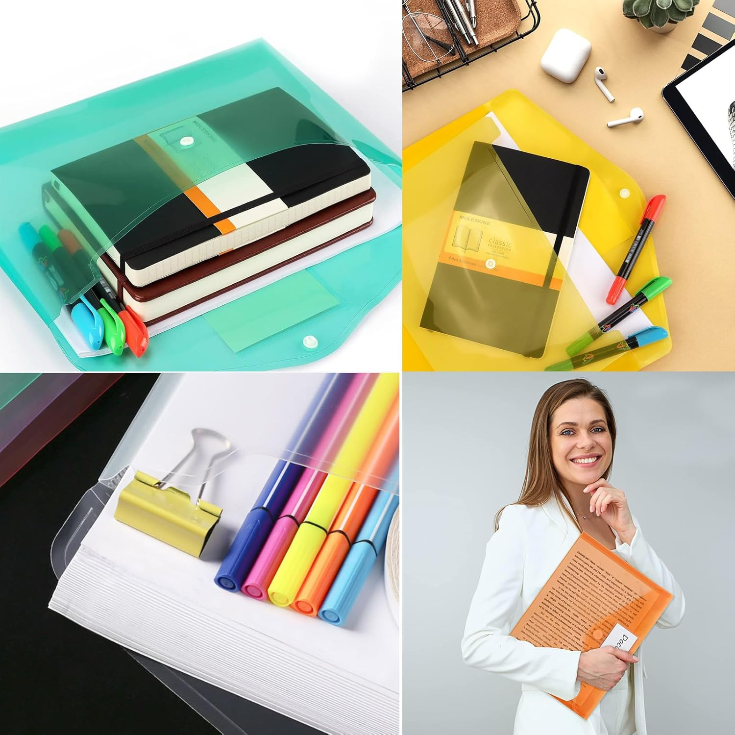Plastic File Folders, 40 Pcs Transparent Envelopes Letter Size / A4 Size Waterproof File Pouches with Label Pocket and Snap Button for School Home Work Office Organization 8 Colours image number 3
