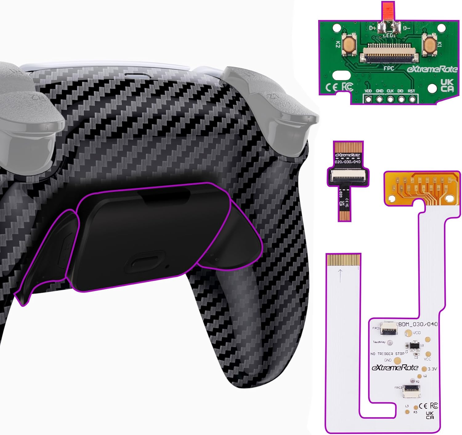 Extremerate Black Back Paddles Programable Rise V3 Remap Kit for PS5 Controller BDM-030 040 050, Upgrade Board Redesigned Bottom Shell Back Buttons Attachment for PS5 Controller - NO Controller