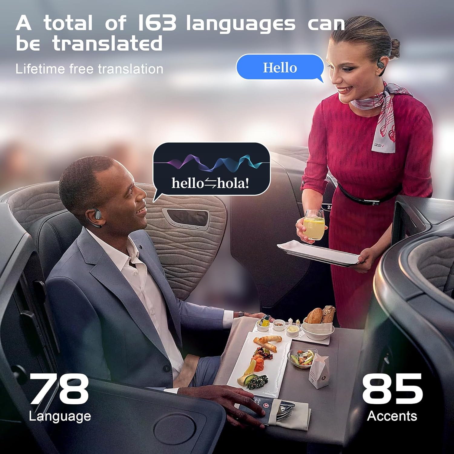 IAMJOY Language Translation Earbuds, 163 Two Way AI Translator Earbuds Language Translator OWS Earbuds Real Time 3-In-1 Online Translator Device with APP Fit Ios ＆ Android for Travel Business Learning image number 2