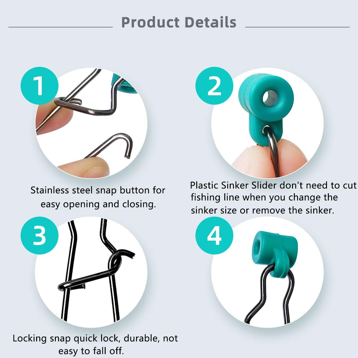 40Pcs Stainless Steel Fishing Line Sinker Slides Catfishing Rig with Duo Lock Snaps Heavy Duty Sinker Slider Swivel Snap Kit for Fishing Tackle - Yellow image number 6