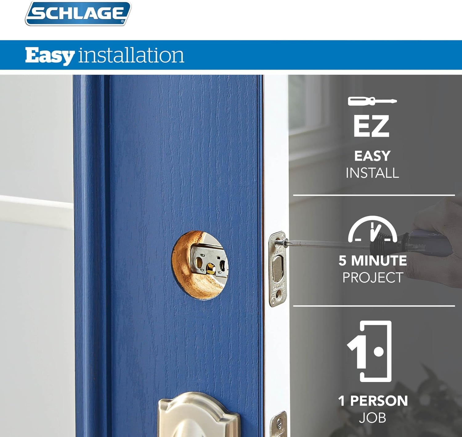 Schlage FB50N V GEO 716 B60 Single Cylinder Deadbolt and F51 Keyed Entry Georgian Knob Keyed Alike, Aged Bronze Finish - Satin Nickel image number 7