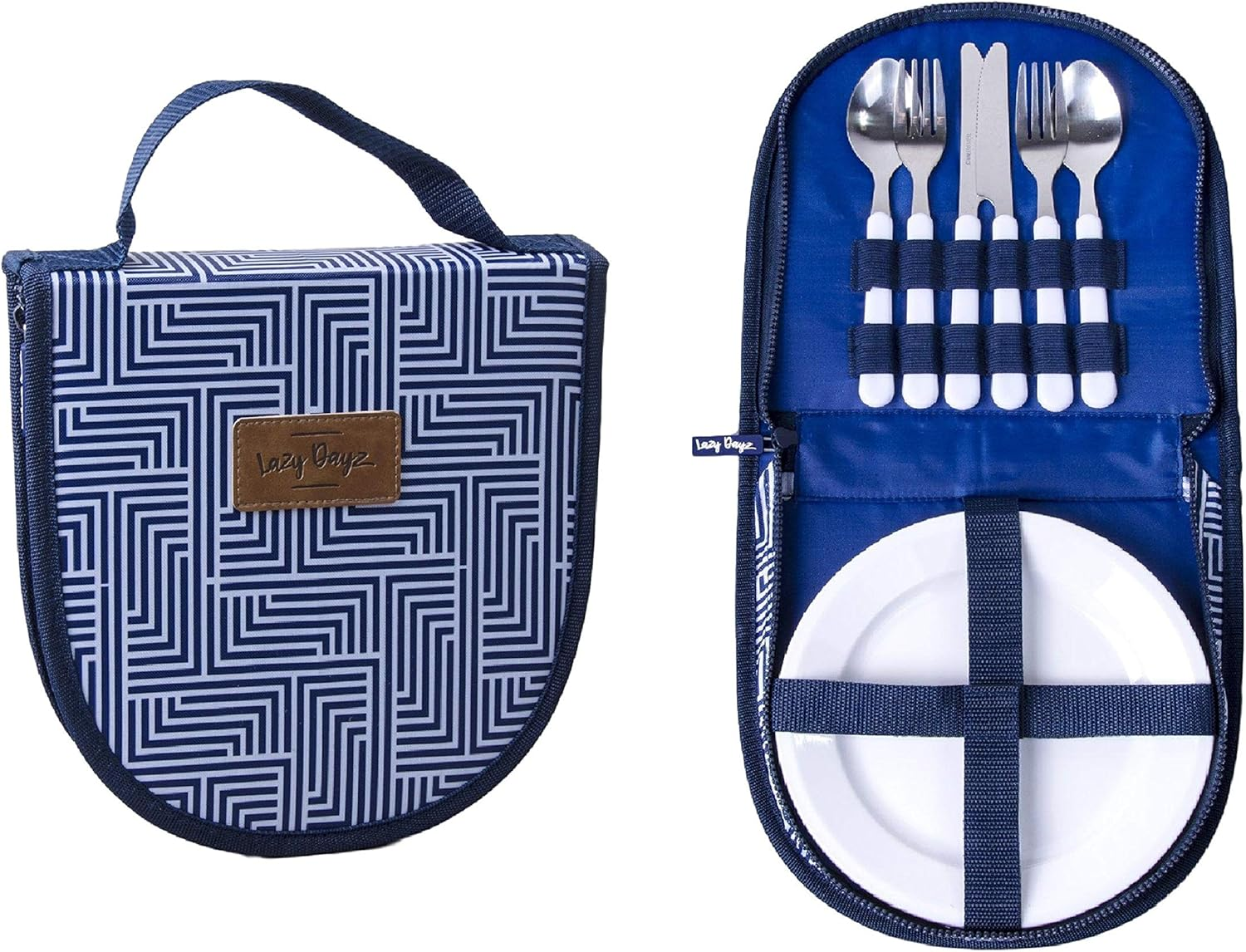 Lazy Dayz Camping Silverware Kit Cutlery Organizer Utensil Picnic Set Portable Flatware Holder-8 Piece Stainless Steel Utensils with Plates for Camp Kitchen Bbq'S Travel Cutlery Set for 2 Person image number 1