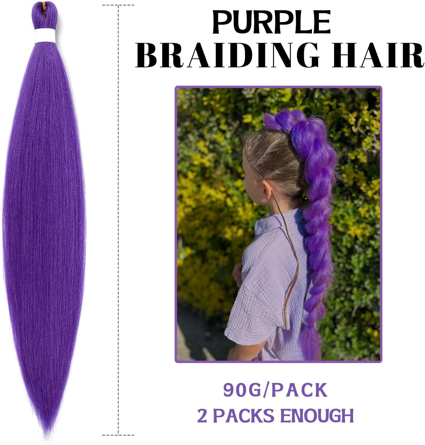 Pre-Stretched Synthetic Purple Braiding Hair Extensions for Kpop Cosplay and Halloween Costume, Pack of 2 - SZTTY (Purple, 26Inch) image number 4
