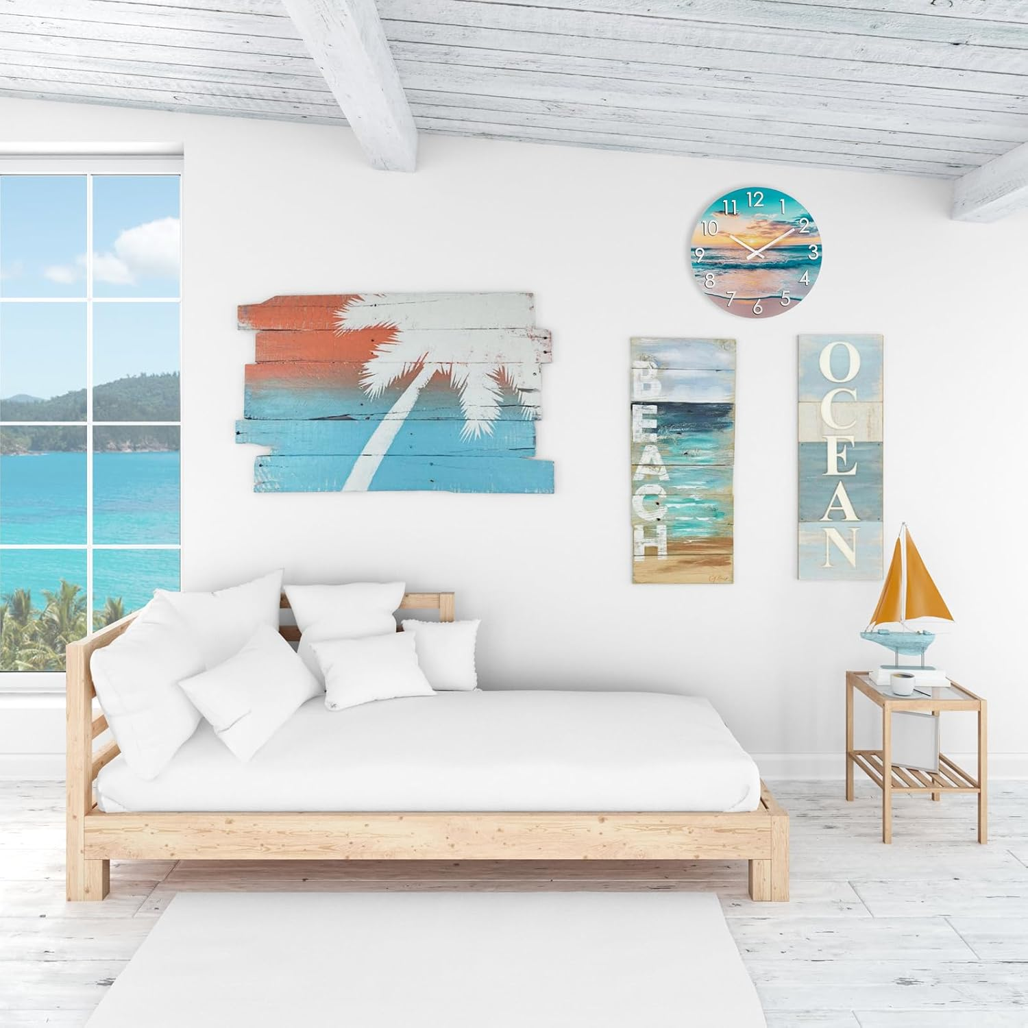 14 Inch Outdoor Clock, Waterproof Indoor/Outdoor Wall Clock with Beach Coastal Theme Large Glass Clock for Patio, Pool, Garden Decor -Blue - 14 Nautical Blue image number 4