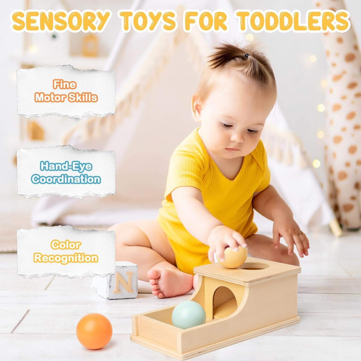 Toy Life Object Permanence Box with Tray and 3 Balls Montesorri Toys 6-12 Months Ball Drop Toy Box Wooden Baby Montessori Toys for Baby Developing Motor Skills and Hand-Eye Coordination image number 3
