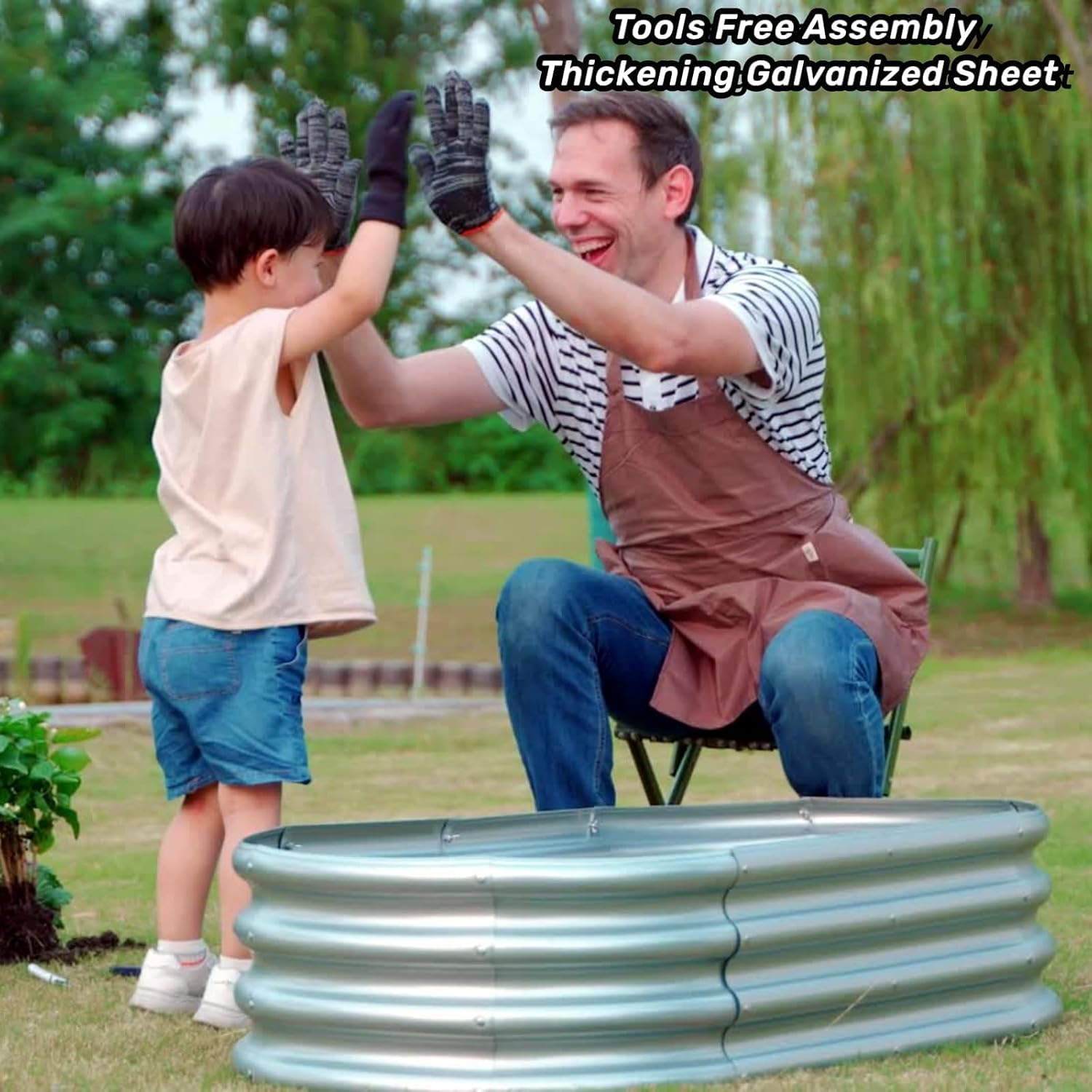 Gartist Thickening Galvanized Raised Garden Bed with Gloves, Tools Free Assembly Planter Box for Outdoor, Oval Larger Space Garden Bed Planter for Herbs, Vegetables, Fruits(4 X 2 X 1Ft, Silvery)