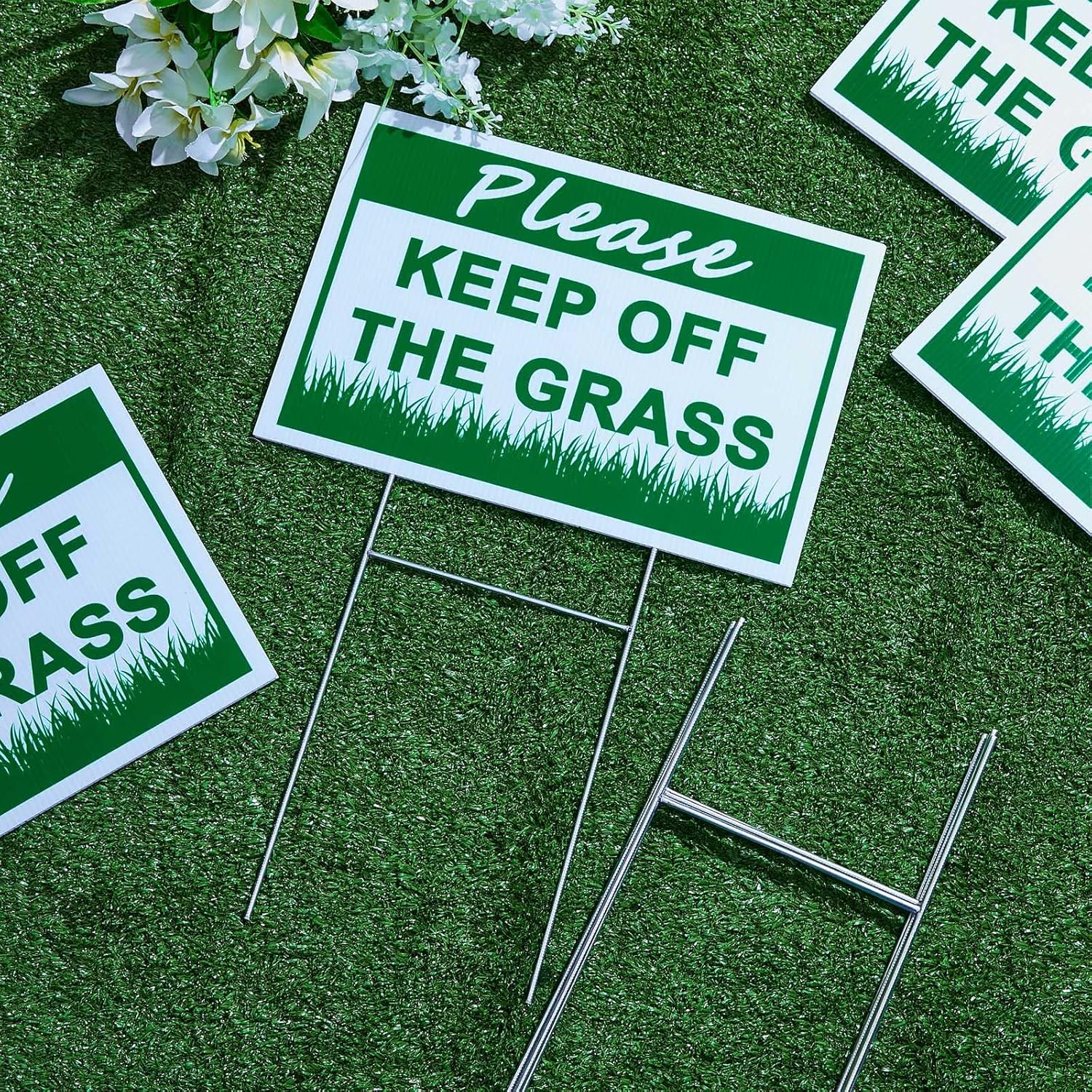 Juexica 6 Pcs Please Keep off Grass Sign - Double Sided Plastic Lawn Garden Sign with 6 Strong H Stakes for Yard Decorations - Dogs People Stay off Your Lawn, Easy Install (8 X 12'') image number 3