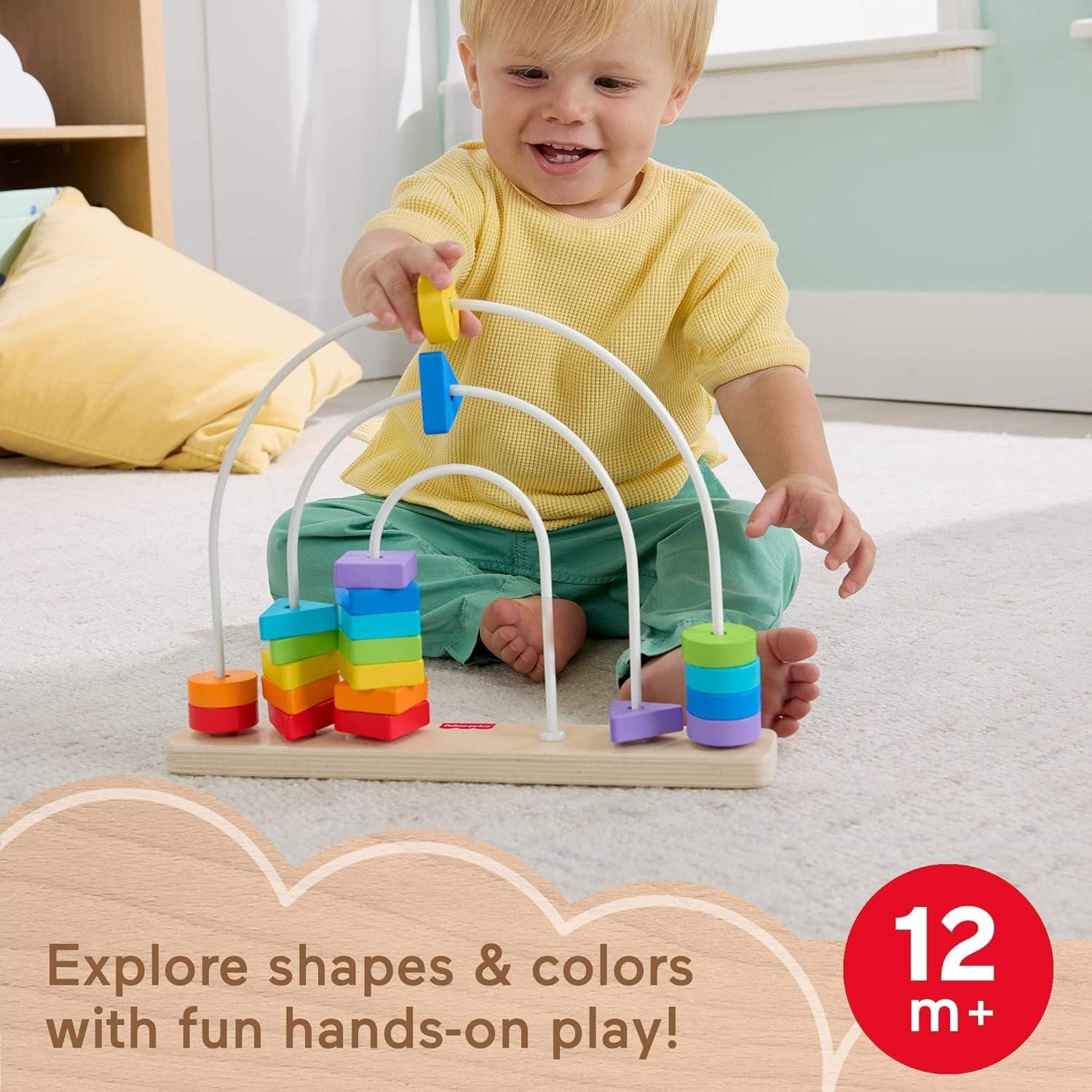 Fisher-Price Wood Baby Toy Rainbow Bead Bar Maze, Educational Activity for Fine Motor Skill Development for Toddlers Ages 1+ Years image number 2