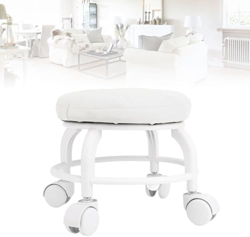 Pedicure Stool PU Leather, Low Rolling Stool, Garage Stool with Wheels, Low Roller Seat, Mute Wheel Swivel Roller Chair for Home Office Shop (Orange)