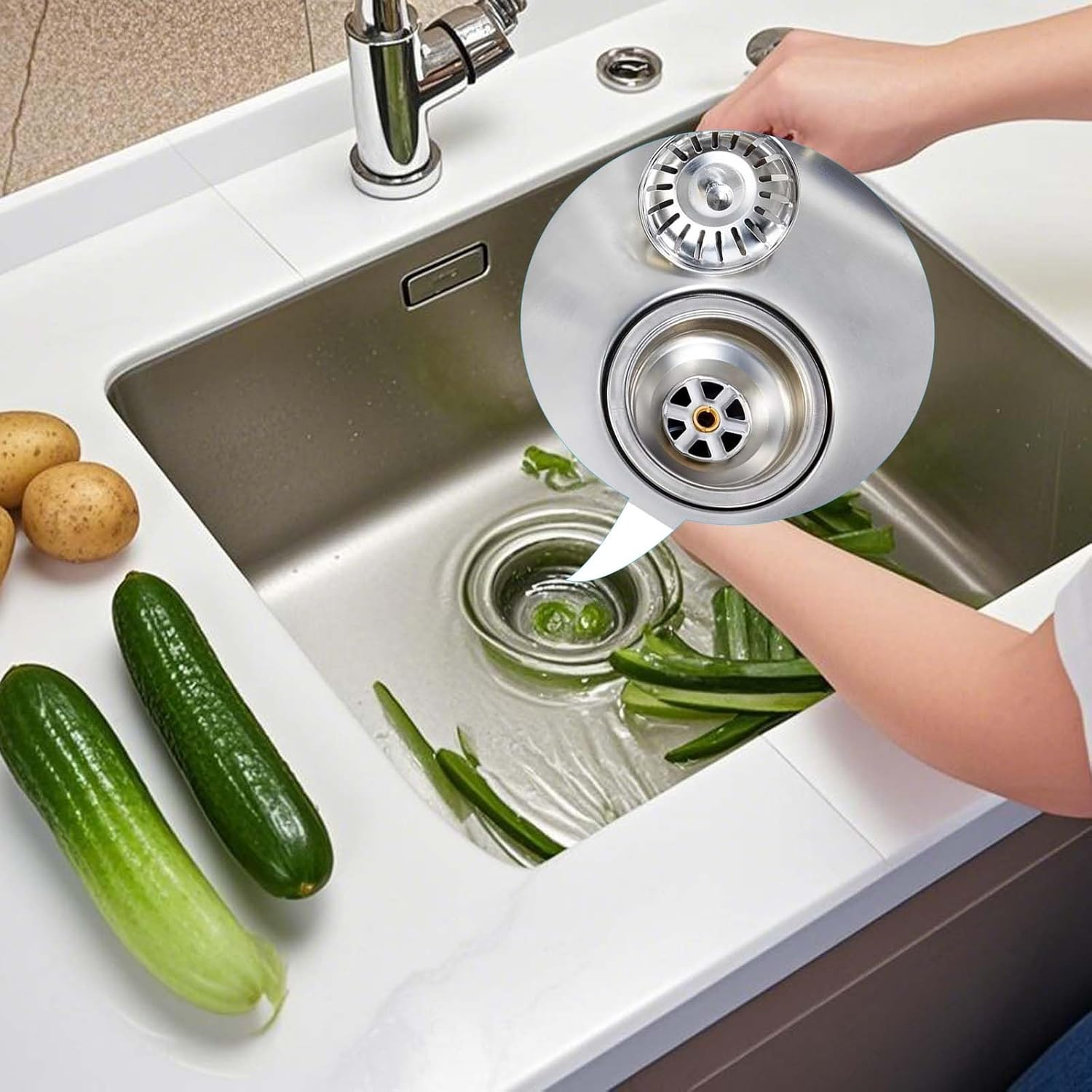 2 Pack Sink Strainer Plug, 79Mm 304 Stainless Steel Kitchen Sink Waste Plug Drain Stopper Basket Filter, Rust-Proof Strainer for Kitchen & Bathroom Sink Drainage image number 3