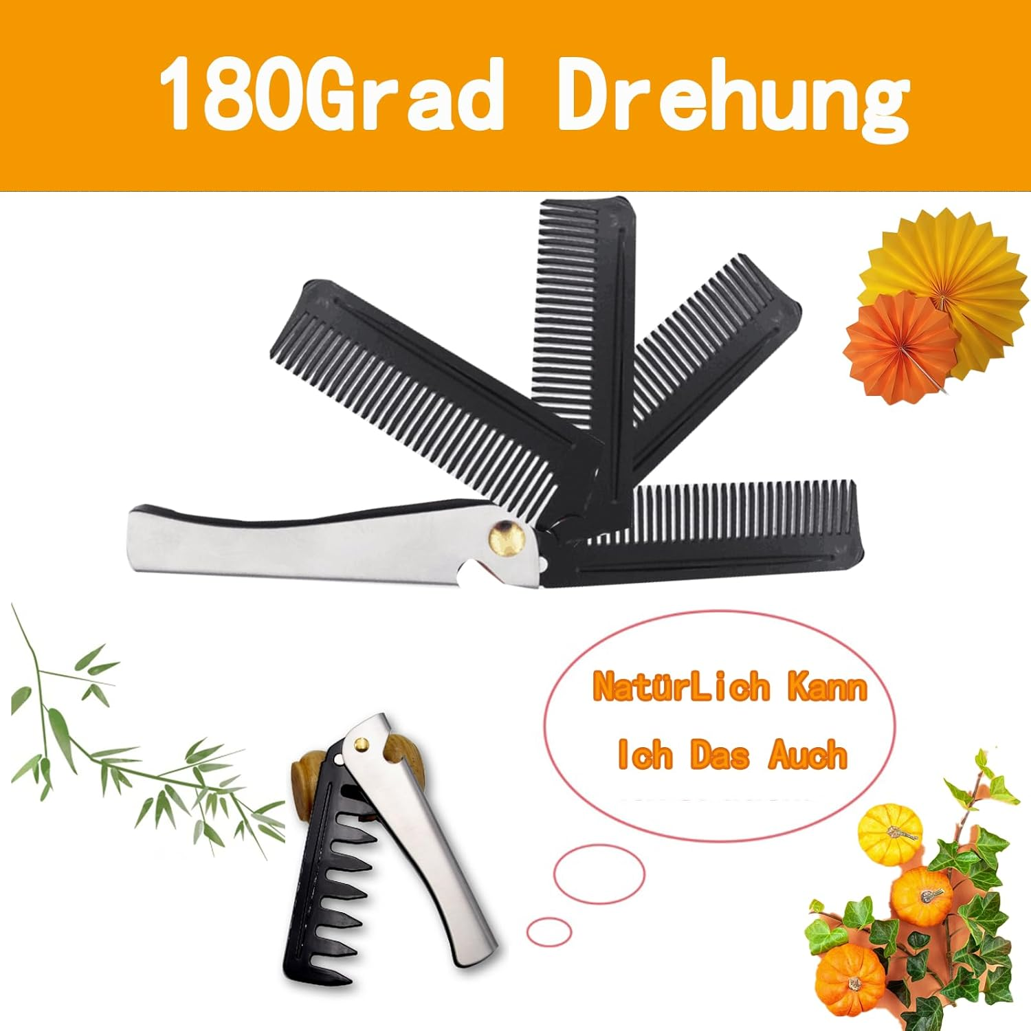 Cozevdnt 2 Pieces Foldable Beard Comb, Stainless Steel Hair Comb, Moustache Shape Comb for Grooming and Combing Hair, Beards and Moustaches image number 6