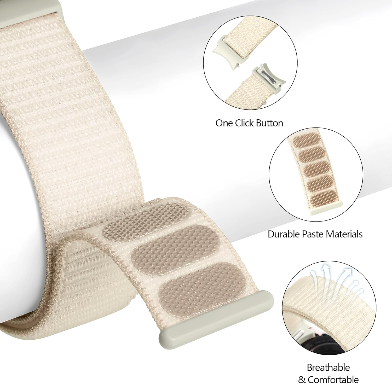 Nylon Sport Loop for Samsung Galaxy Watch 7/6/5/4 40Mm 44Mm/Fe/Galaxy Watch 6 Classic 43Mm 47Mm/Watch 5 Pro 45Mm/Watch 4 Classic 42Mm 46Mm, 20Mm One Click No Gap Breathable Sports Band image number 1