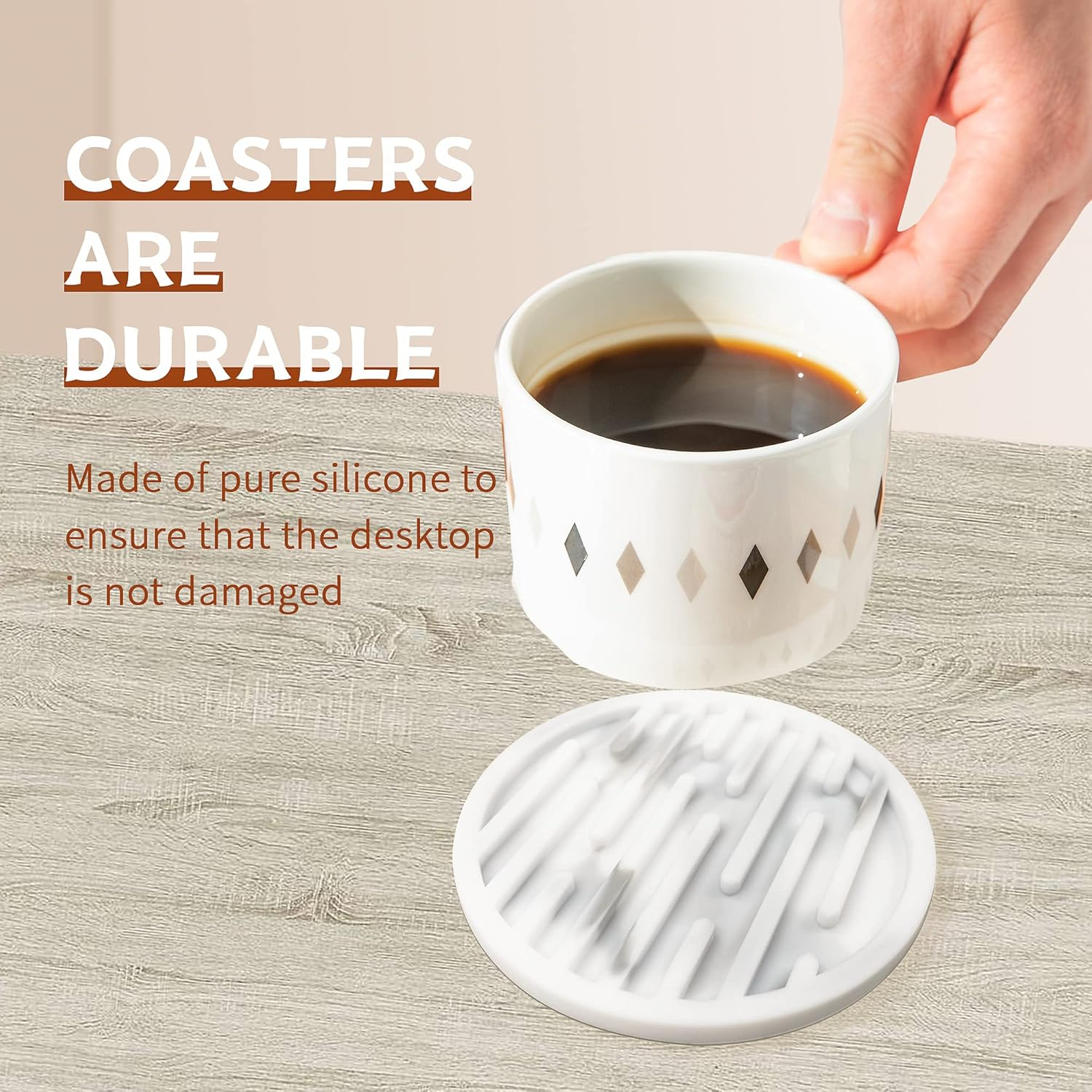 Coasters for Drinks Set of 6,Silicone Coasters for Coffee Table with Holder,Thickened,Easy to Clean,Non-Slip for Wooden Table,Bar,Fits Any Size of Cup (Marble Pattern)