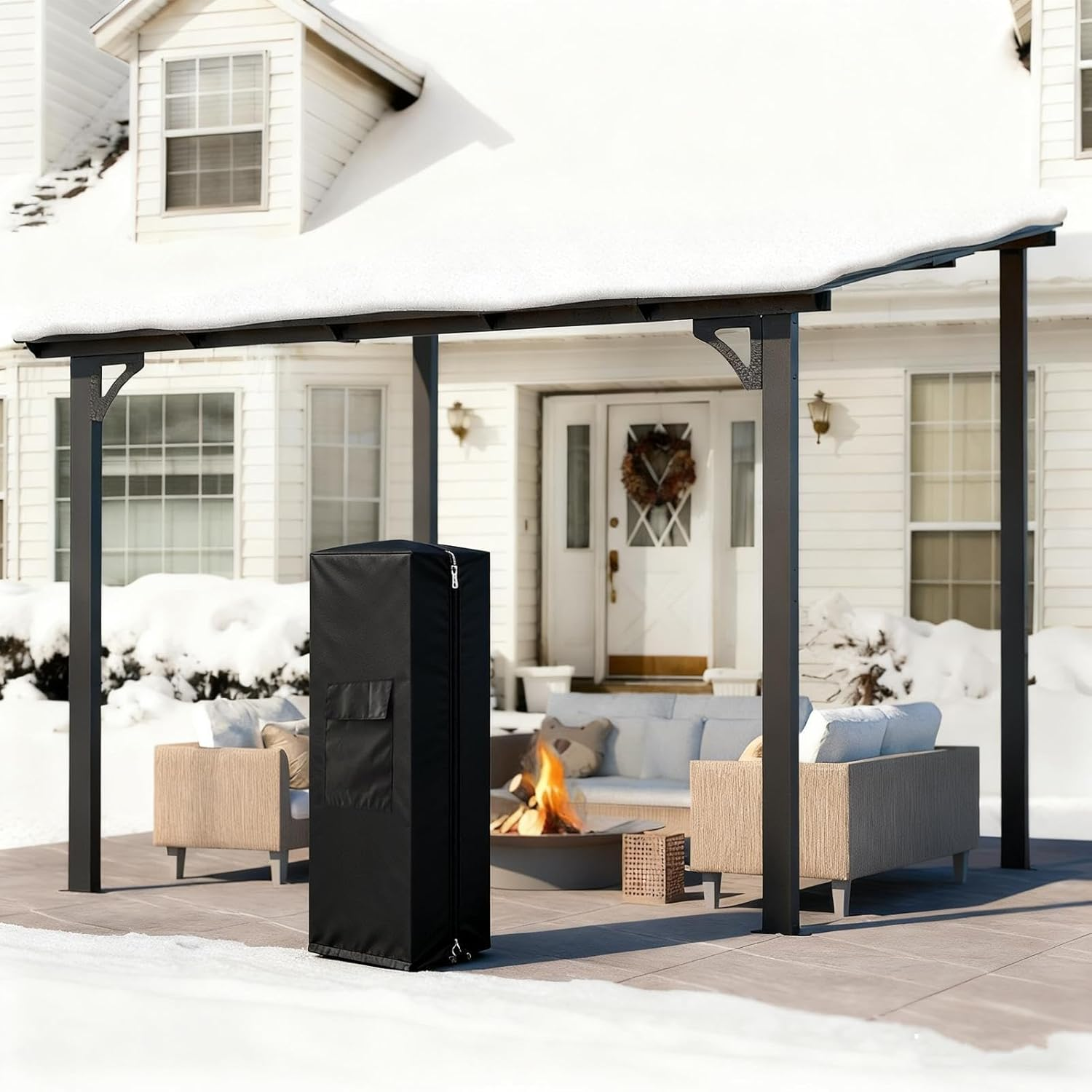 Outdoor Patio Heater Cover | Waterproof Protector - with Zipper Deck Heater Cover | for Outdoor outside Winter Home Air Conditioner Indoor image number 4