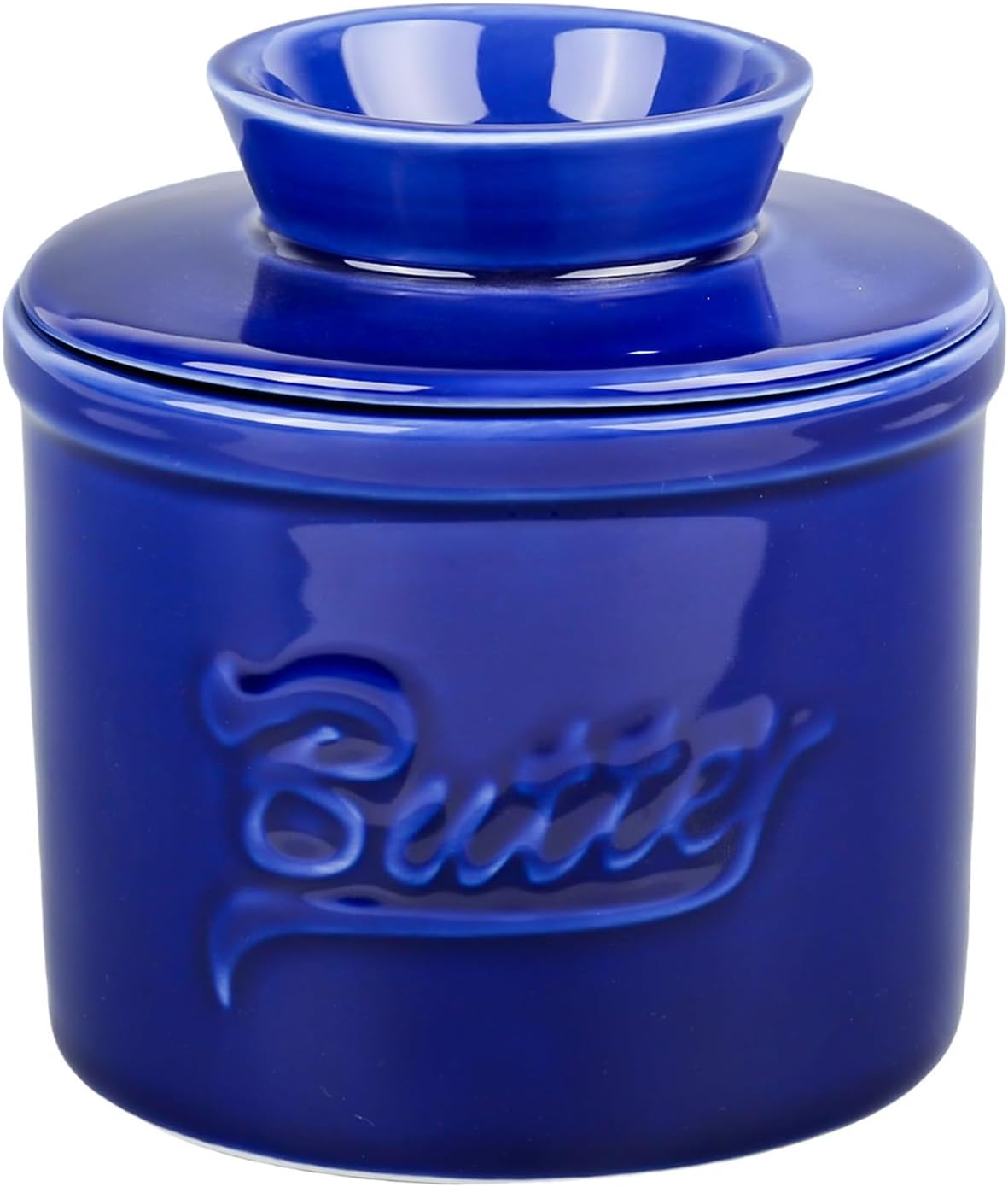 French Butter Crock,Butter Dish Cover Pot for Counter with Water Line,Butter Storage Bell Crock Keeper for Kitchen(Dark Blue) image number 2