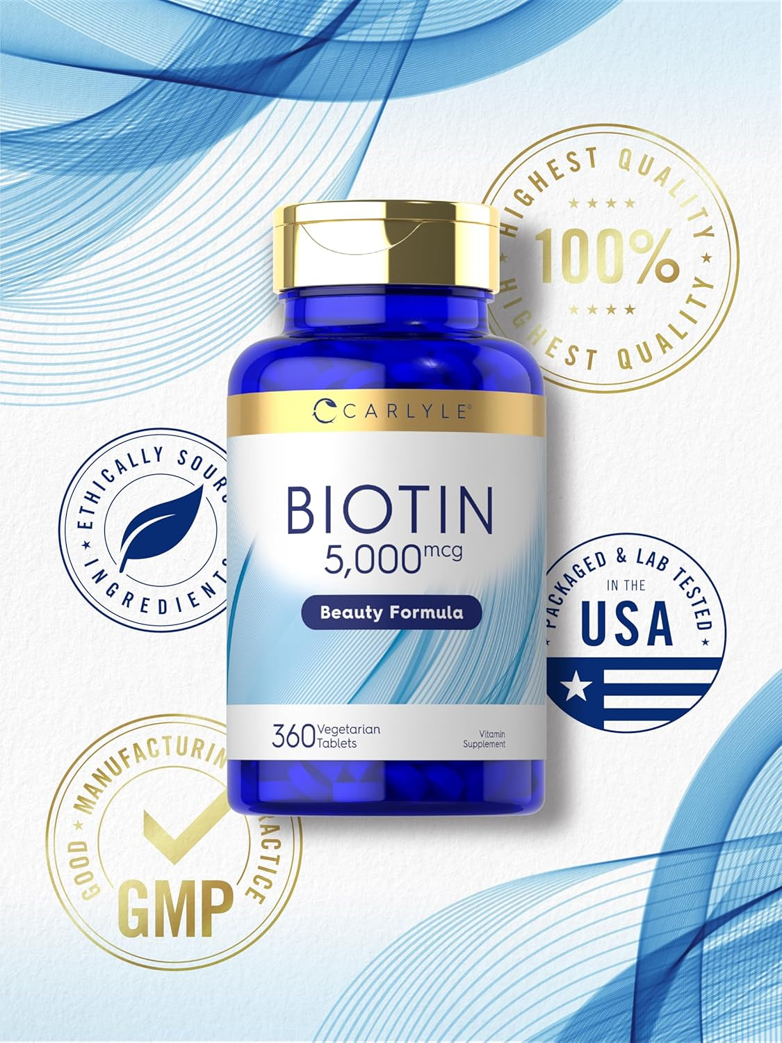 Biotin 5000Mcg | 240 Vegetarian Tablets | Beauty Formula Supplement | Non-Gmo, Gluten Free | by Carlyle