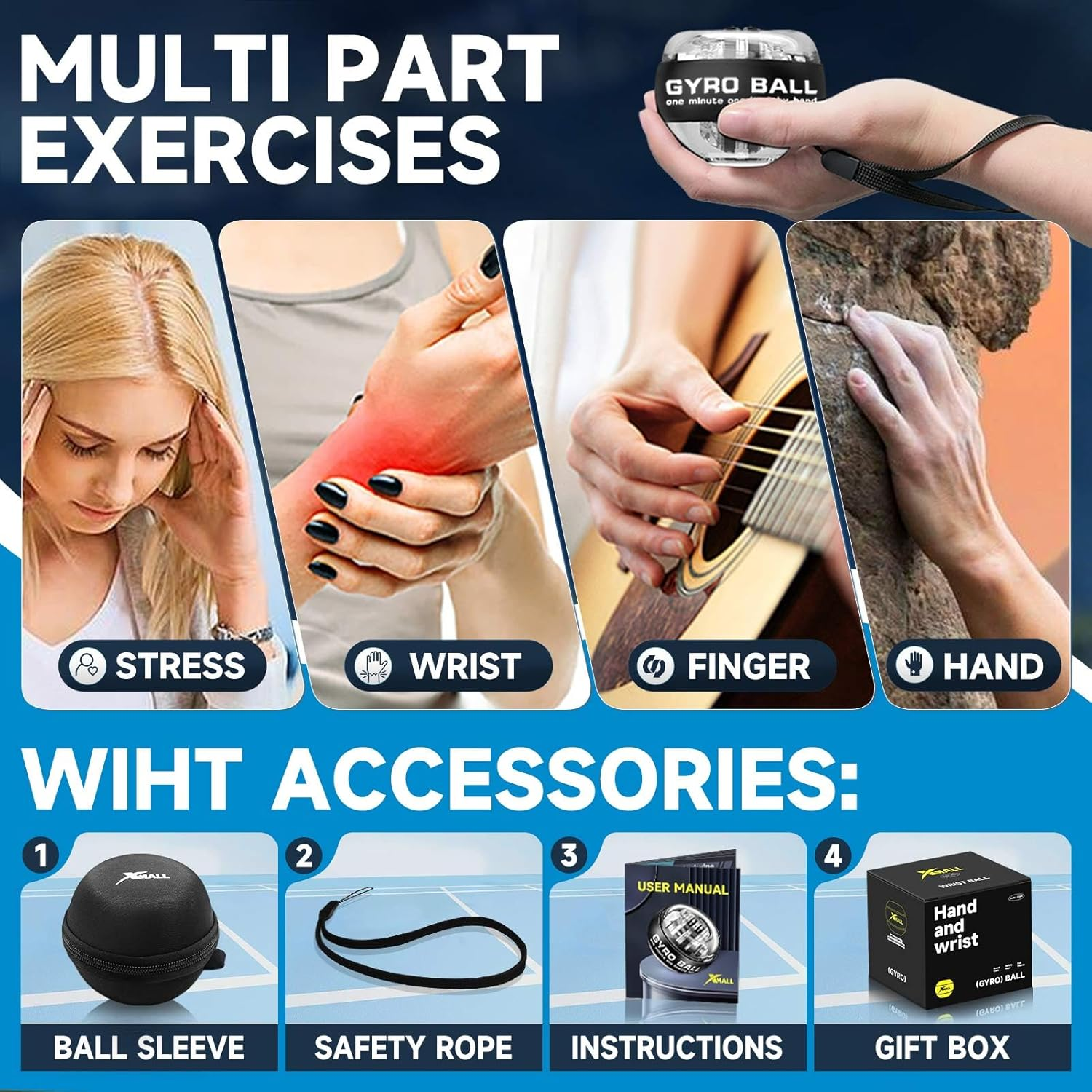 XMALL Wrist Power Gyro Ball, Hand Forearm Strengthener, Wrist Trainer, Auto-Start Colorful Lighting image number 1