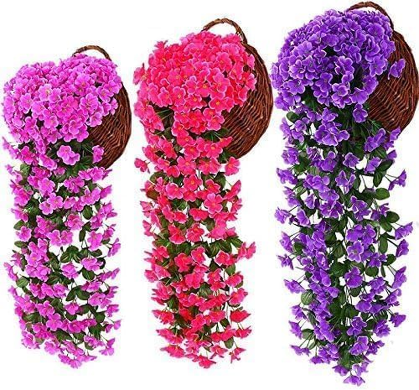 JLHOUSE AU7041-3 Fake Hanging Flower Plants Colorful Orchid Flower Bouquet 2 Pack Artificial Hanging Violets Flowers for Wall Home Room Garden Wedding Indoor Outdoor Summer Decoration (Pink) - Deep Red Orchid image number 6