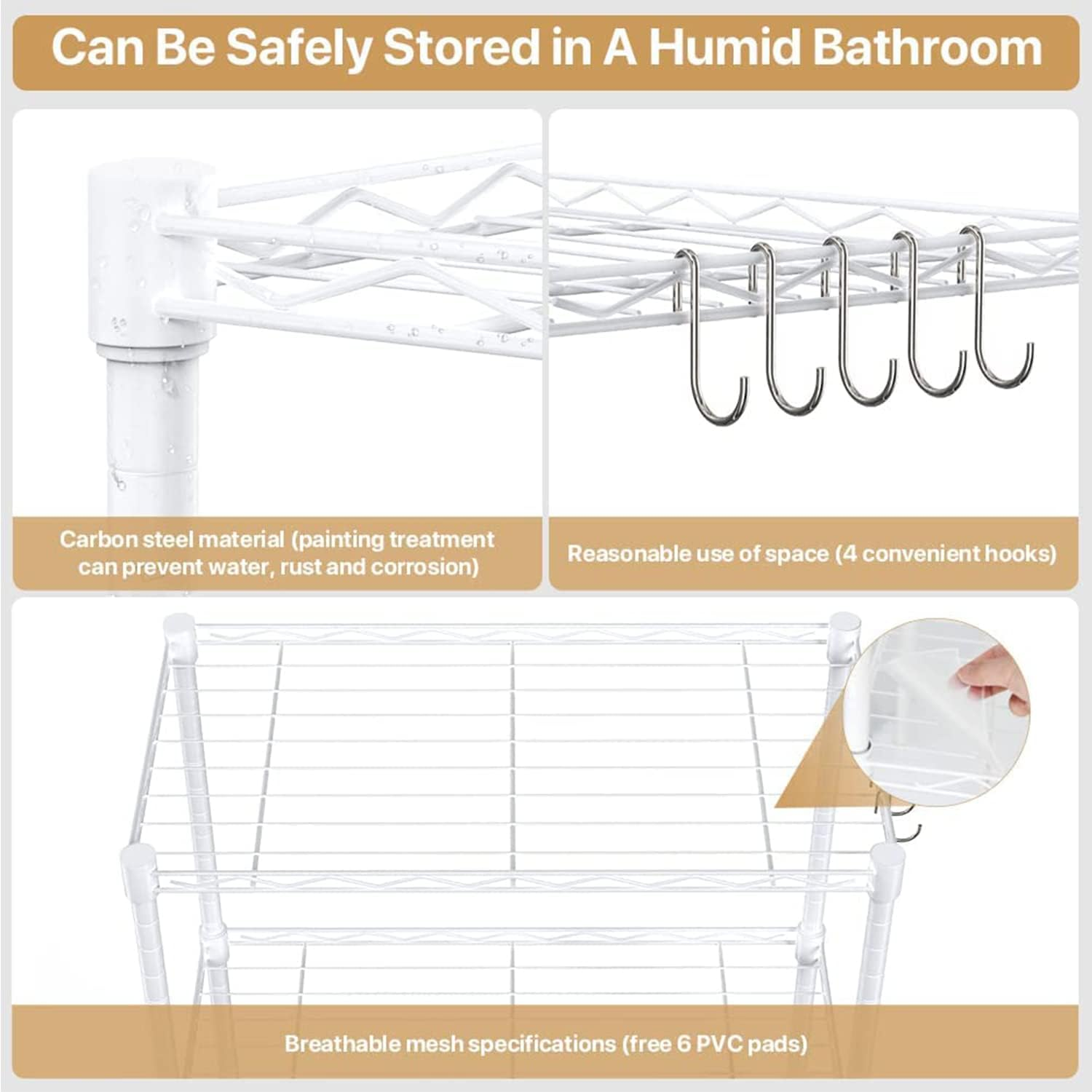 6-Tier Storage Shelves Standing Shelving Metal Units, Adjustable Height Wire Shelf Display Rack for Pantry Laundry Bathroom Kitchen (White) image number 4