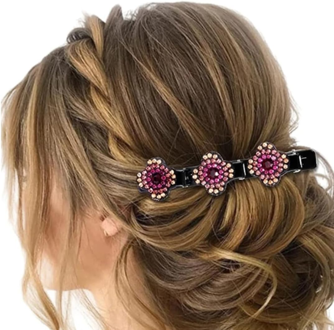 Sparkling Crystal Hair Clips, Braided Hair Clips for Women, Girls, Elegant Rhinestone Hair Clips for Hairstyles, Non-Slip & Stylish for Everyday, Wedding & Party (Rainbow)